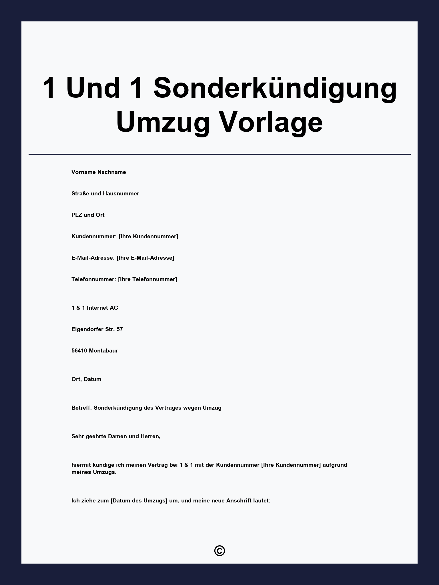 1 Und 1 Sonderkündigung Umzug Vorlage