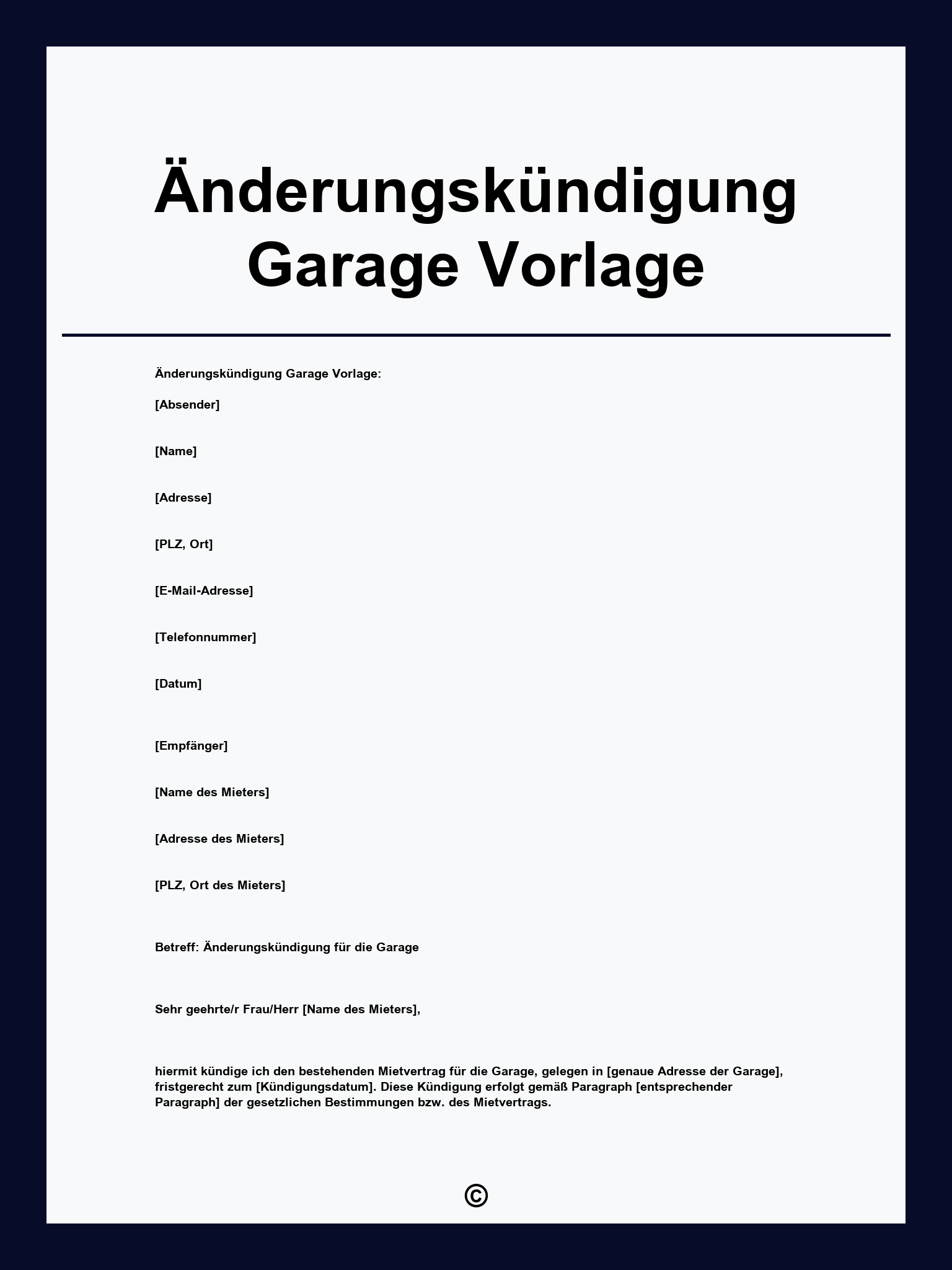 Änderungskündigung Garage Vorlage