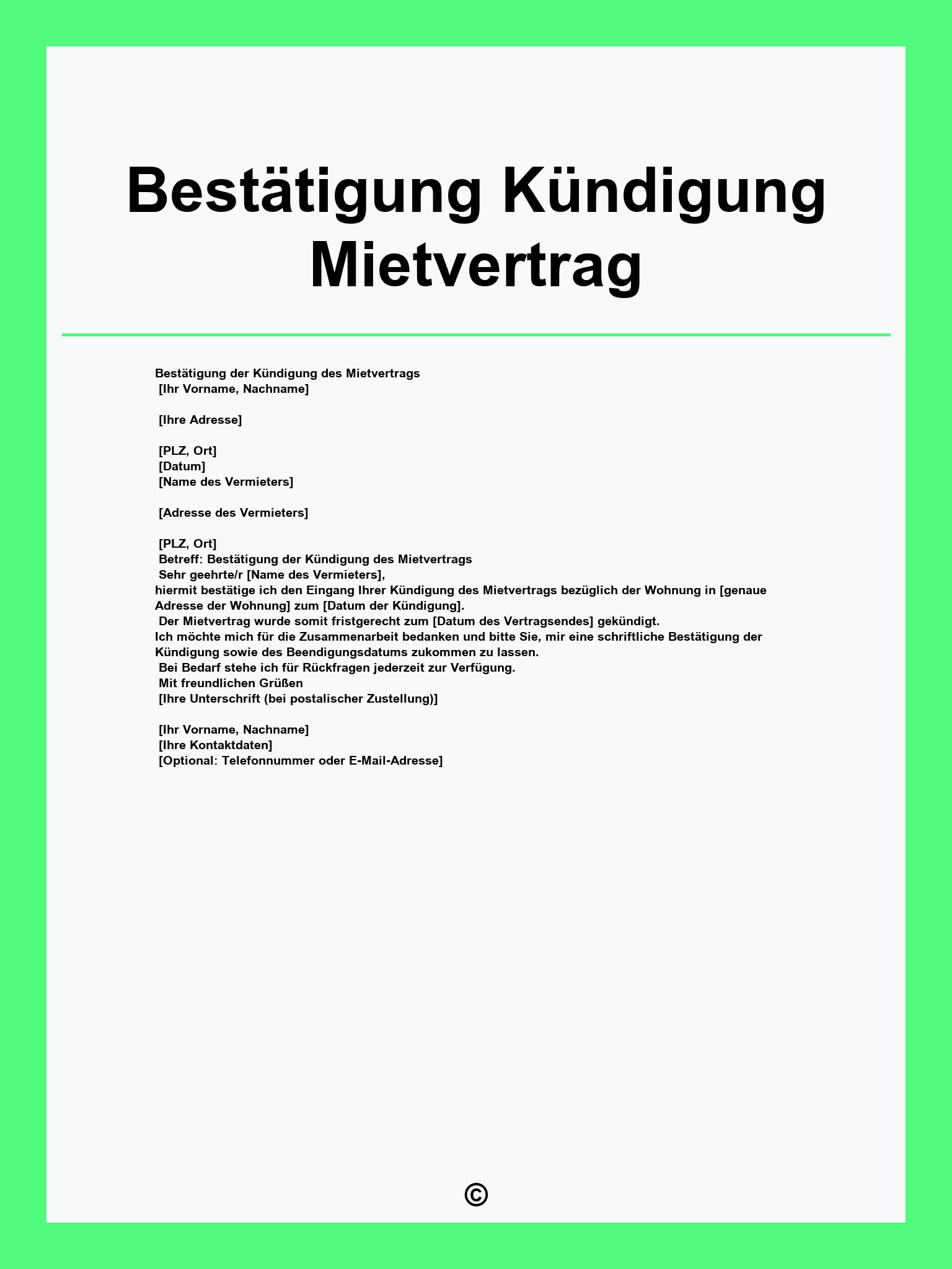 Bestätigung Kündigung Mietvertrag