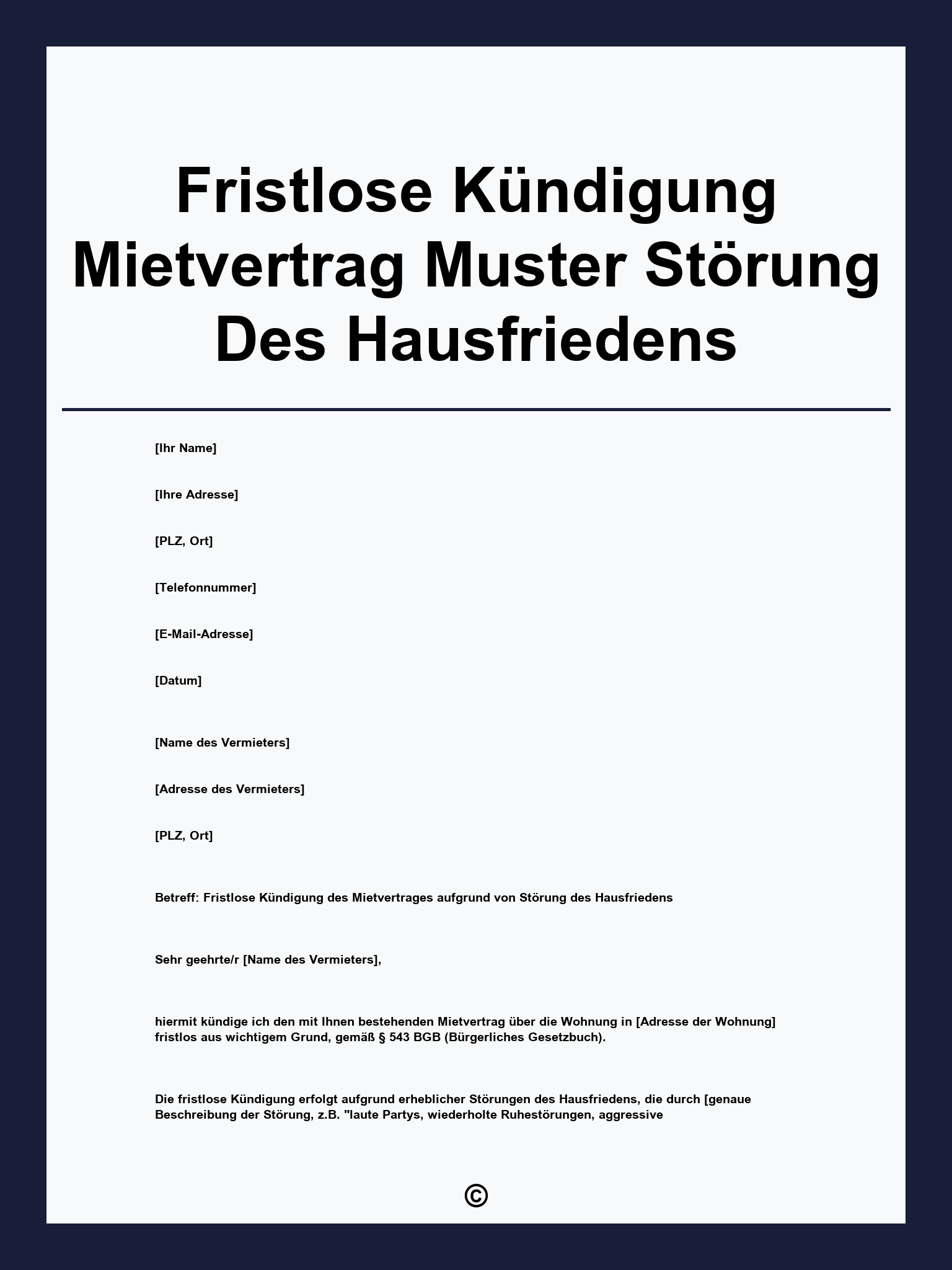 Fristlose Kündigung Mietvertrag Muster Störung Des Hausfriedens