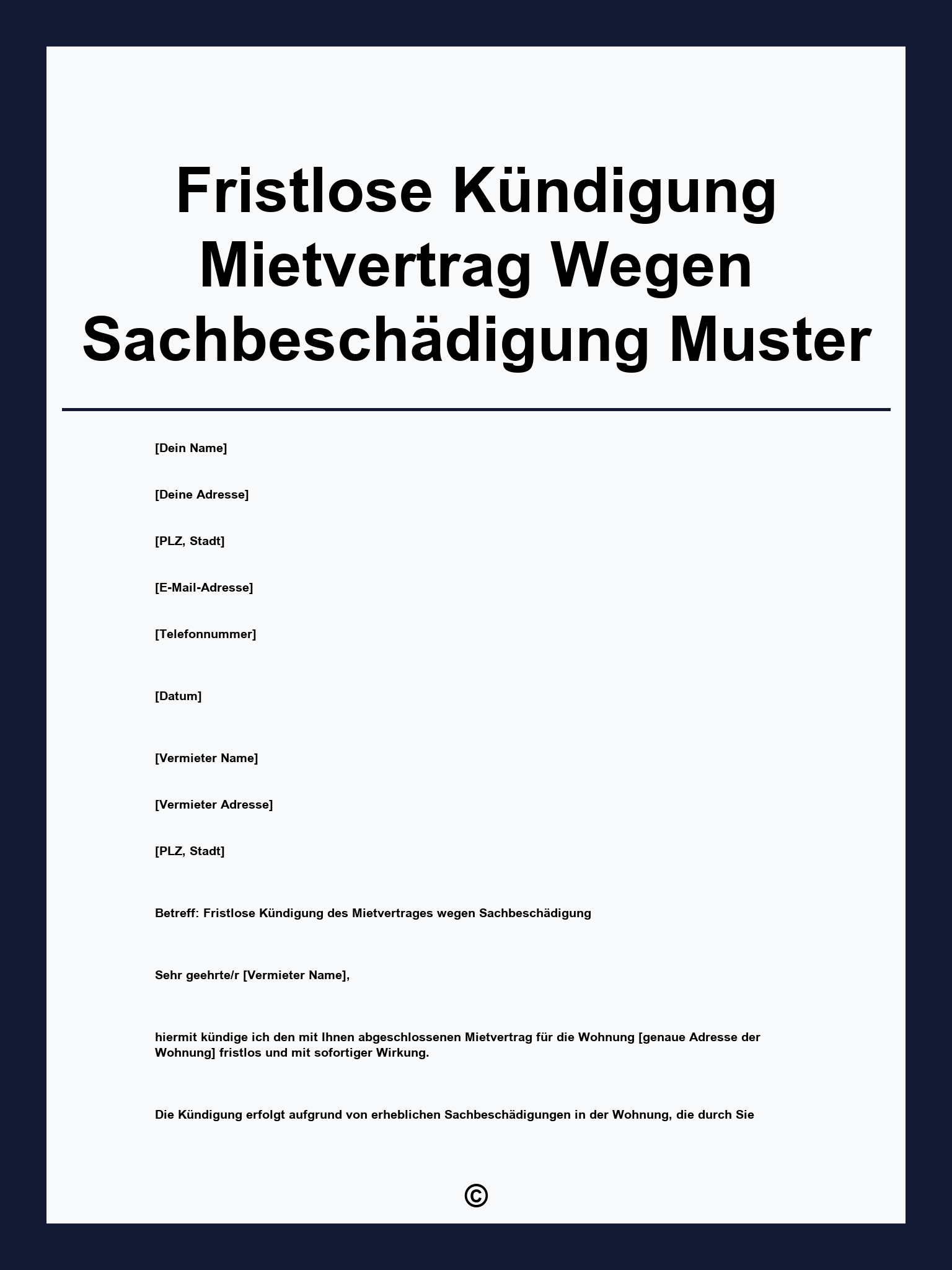Fristlose Kündigung Mietvertrag Wegen Sachbeschädigung Muster
