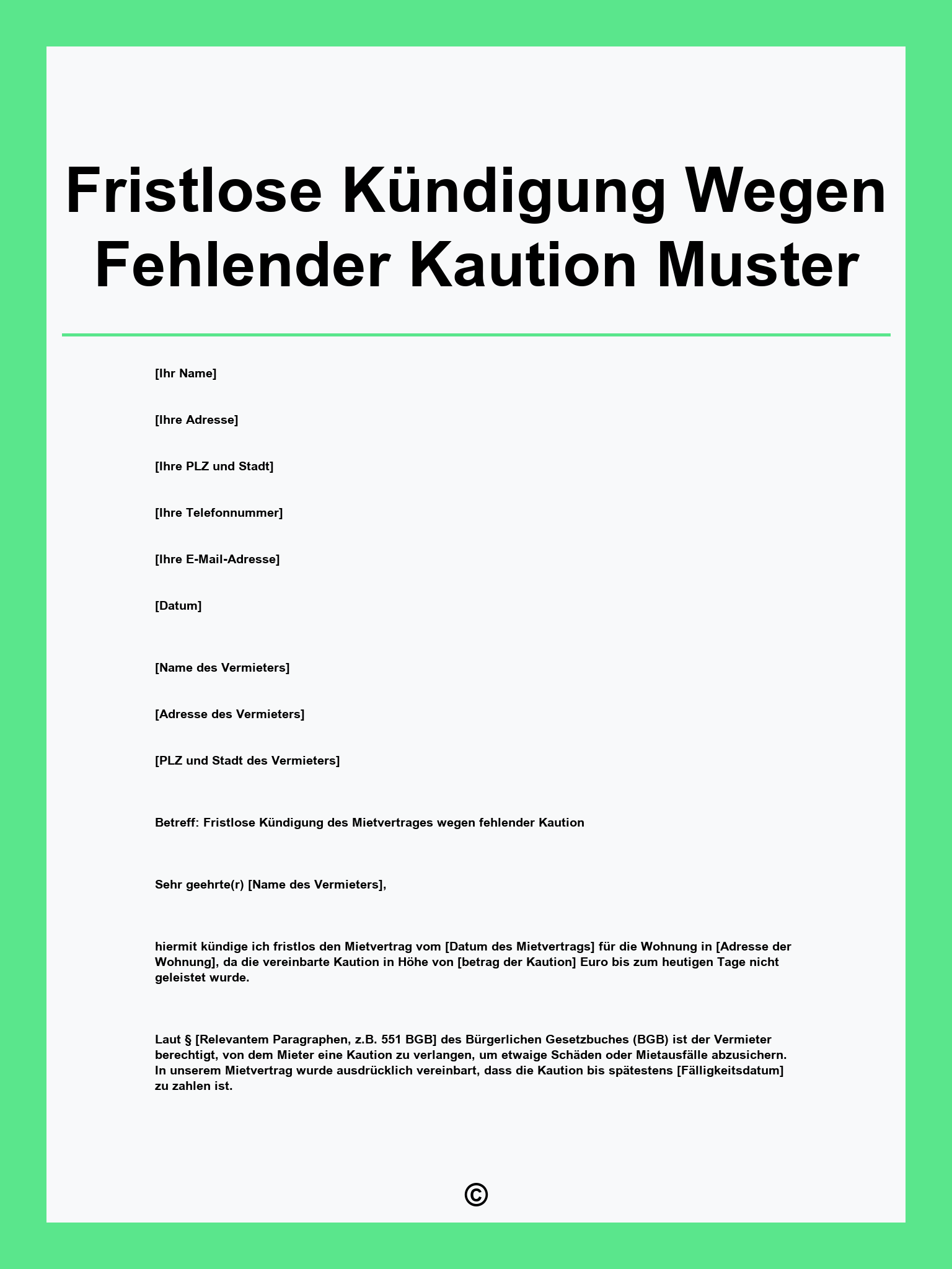 Fristlose Kündigung Wegen Fehlender Kaution Muster