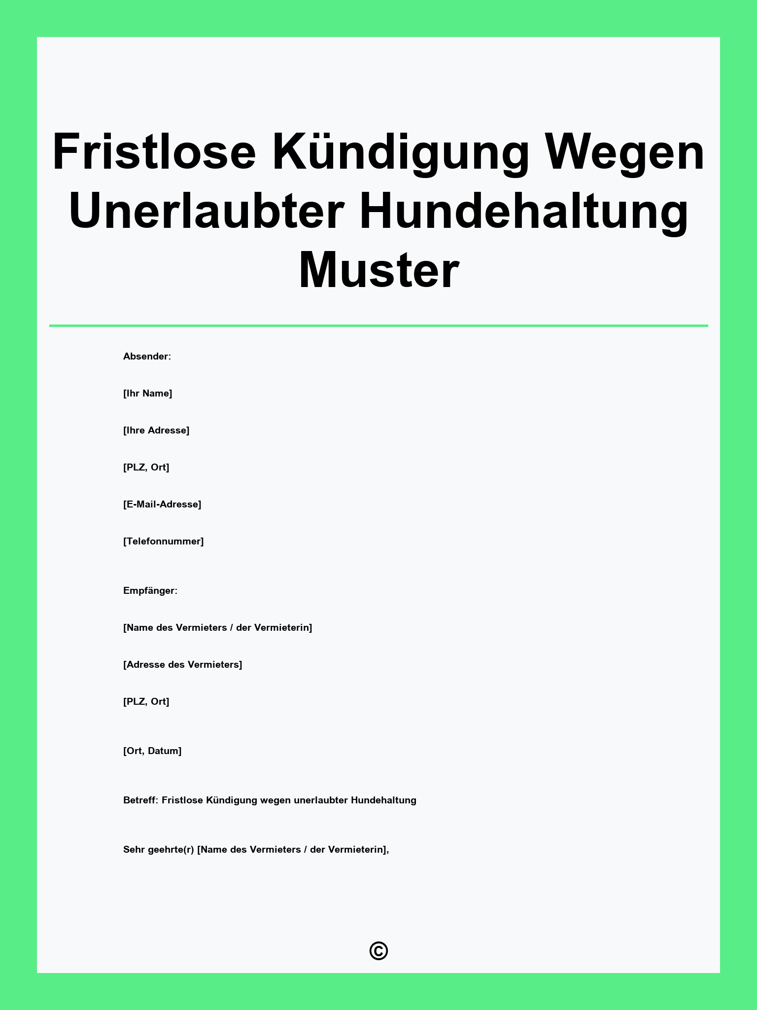 Fristlose Kündigung Wegen Unerlaubter Hundehaltung Muster