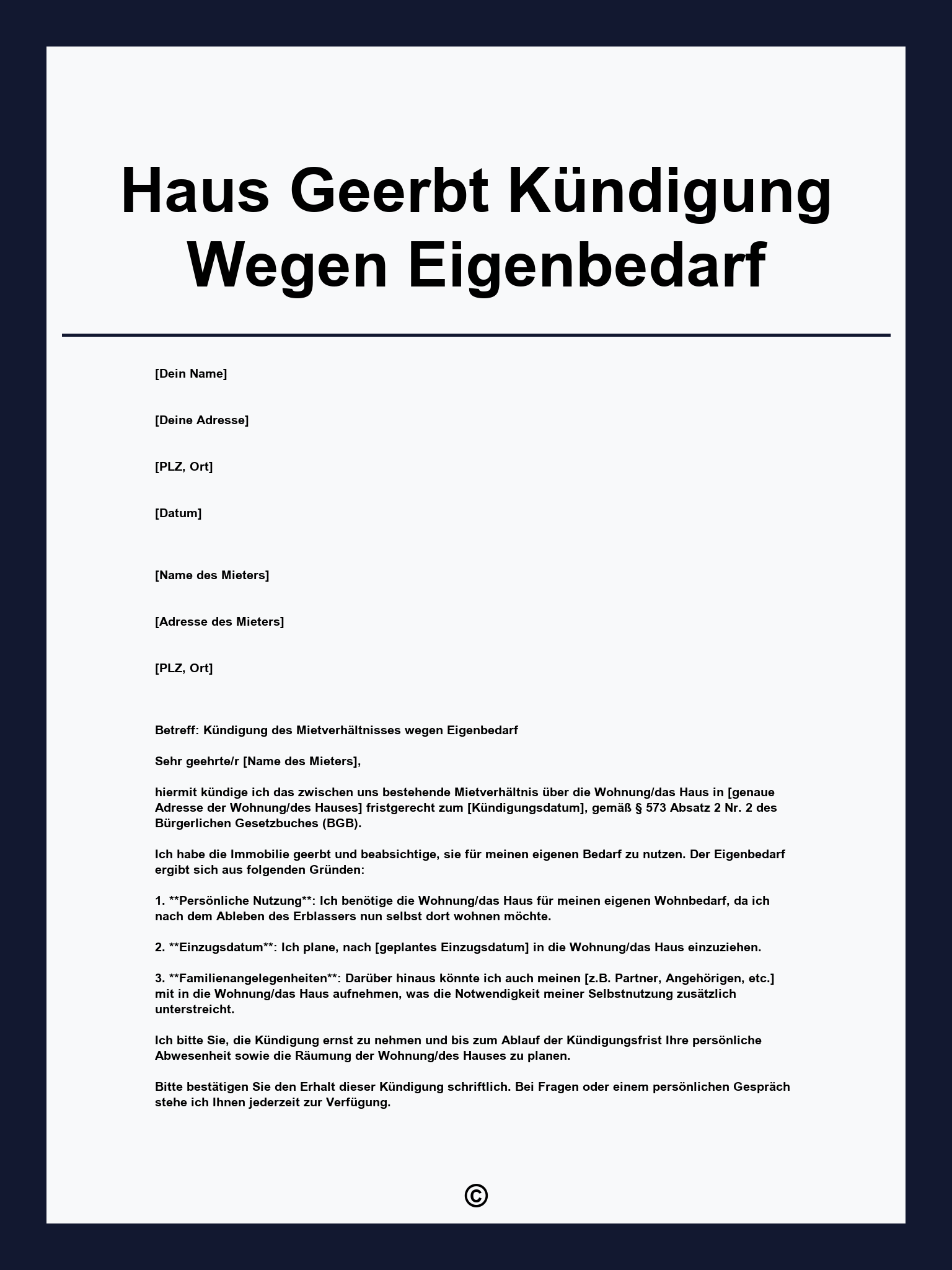 Haus Geerbt Kündigung Wegen Eigenbedarf