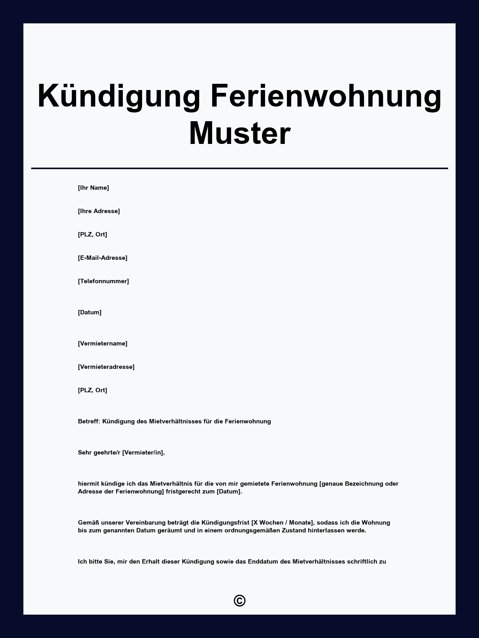 Kündigung Ferienwohnung Muster