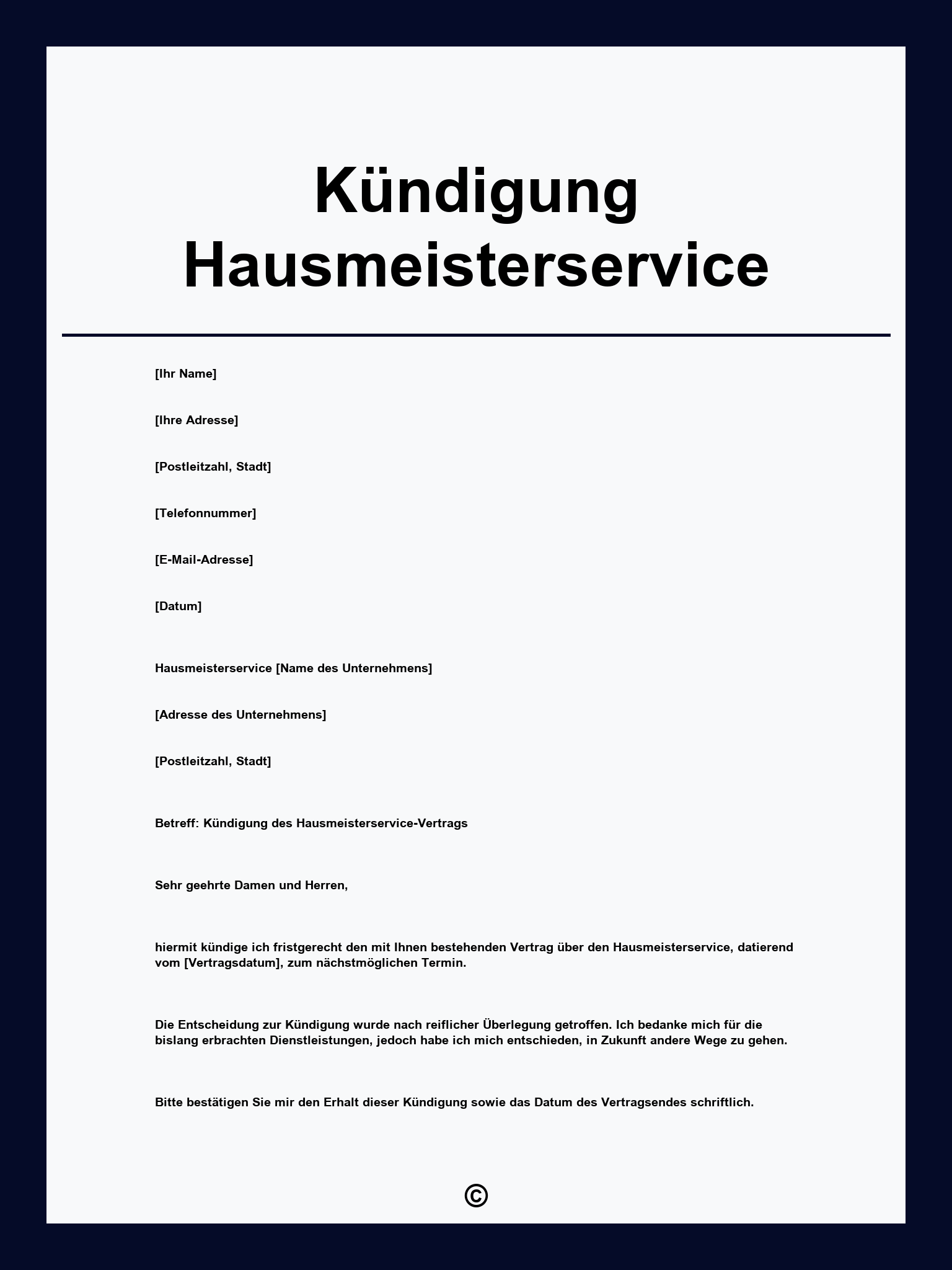 Kündigung Hausmeisterservice