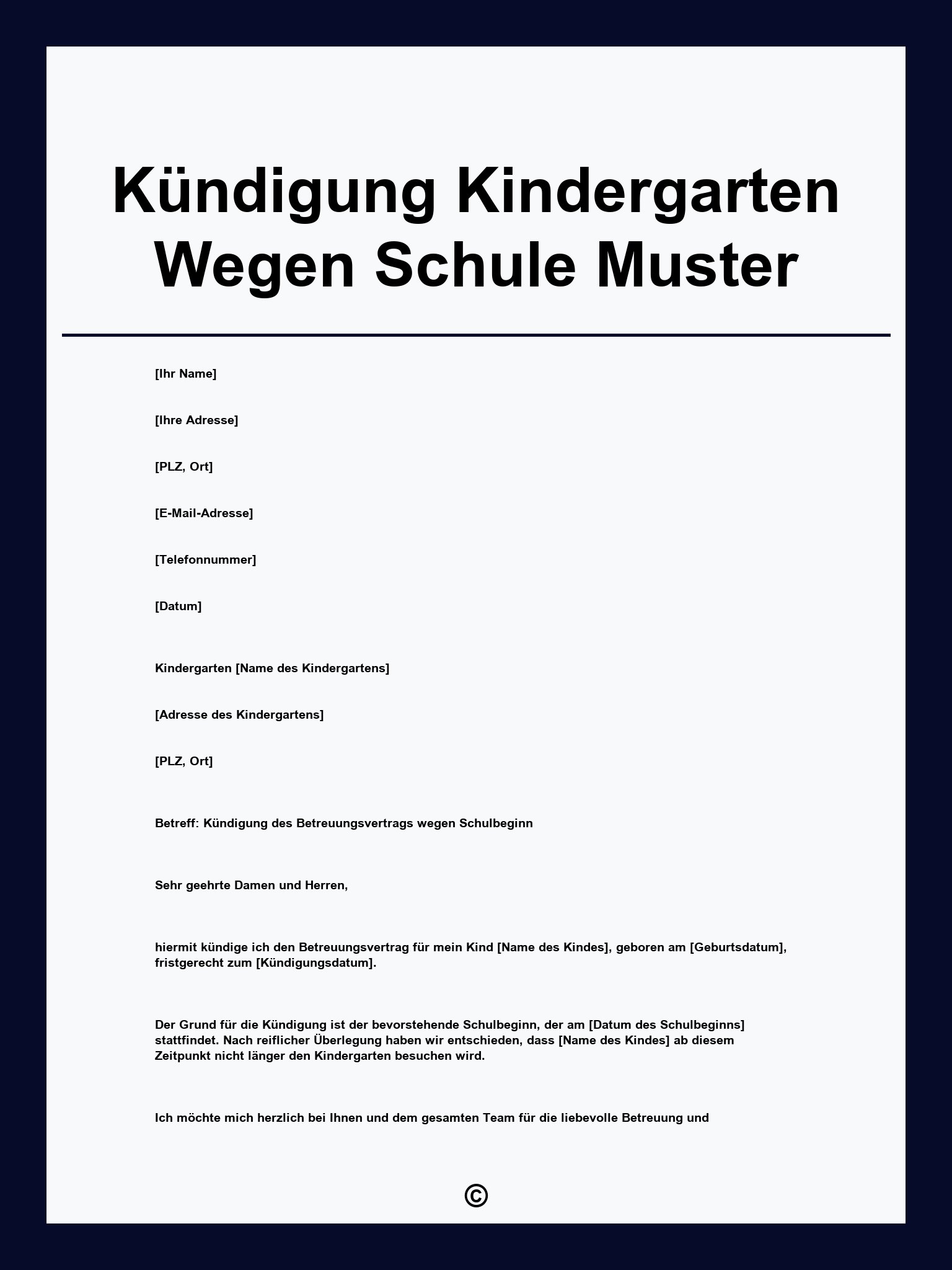 Kündigung Kindergarten Wegen Schule Muster