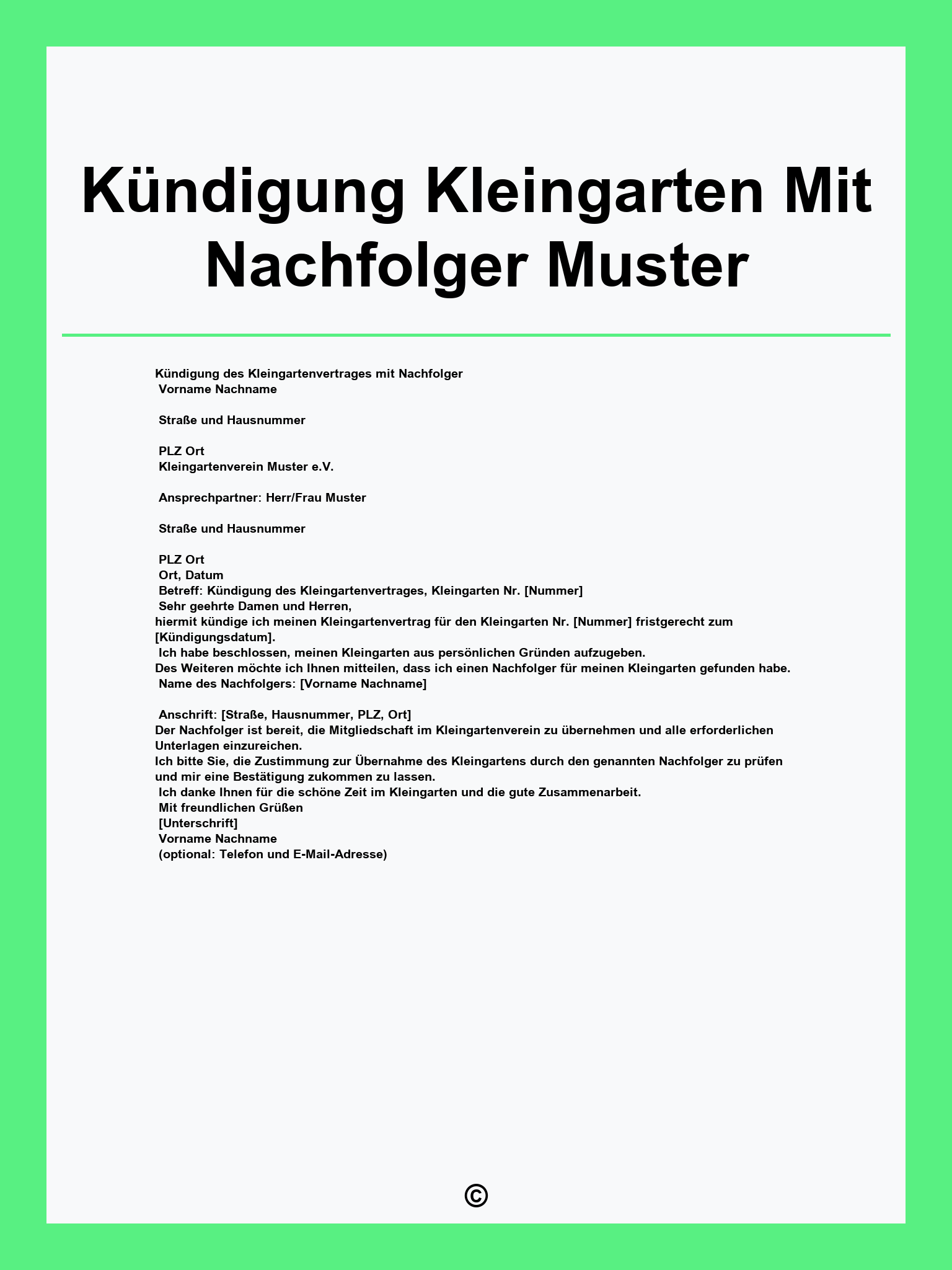 Kündigung Kleingarten Mit Nachfolger Muster