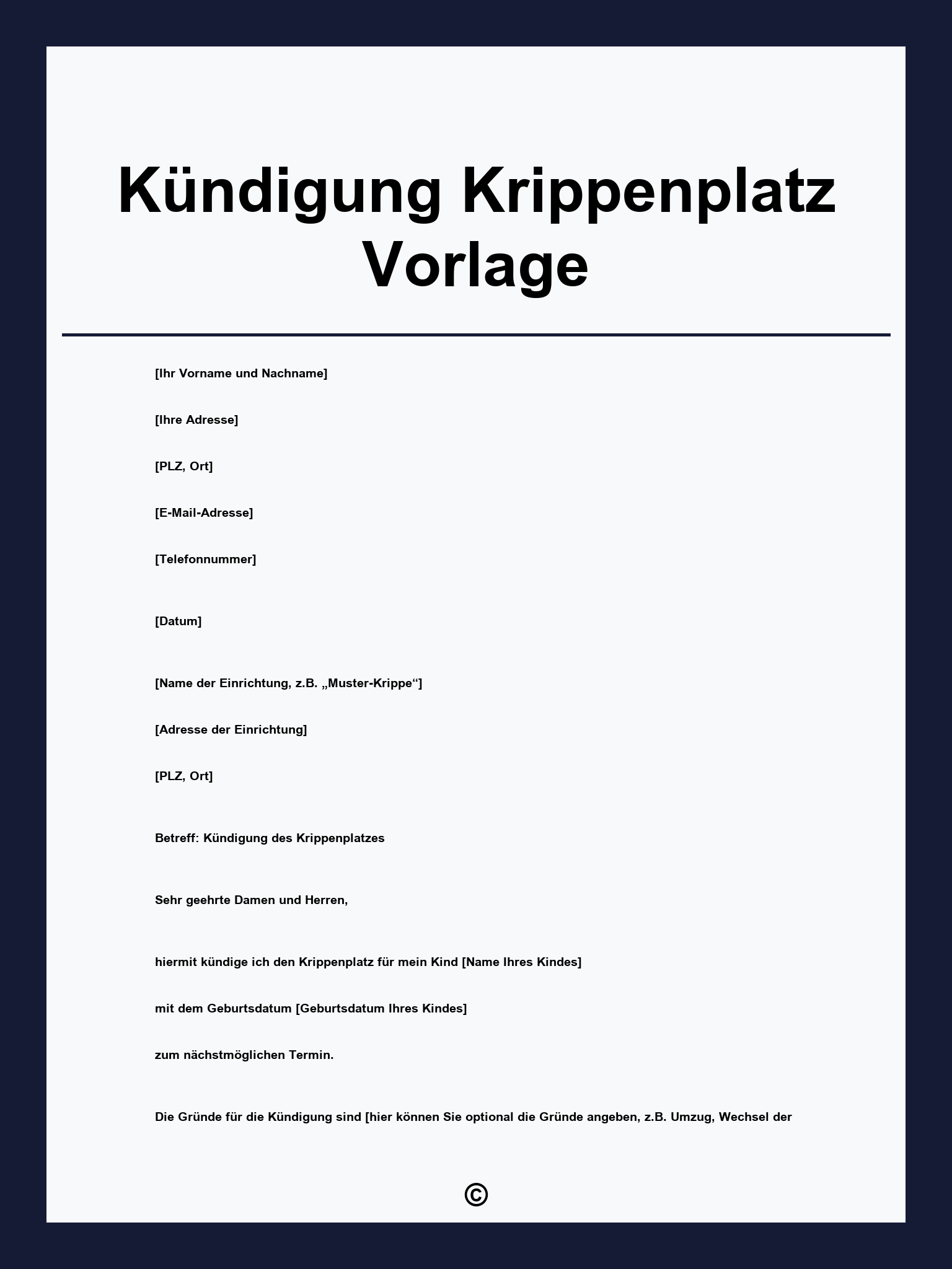 Kündigung Krippenplatz Vorlage
