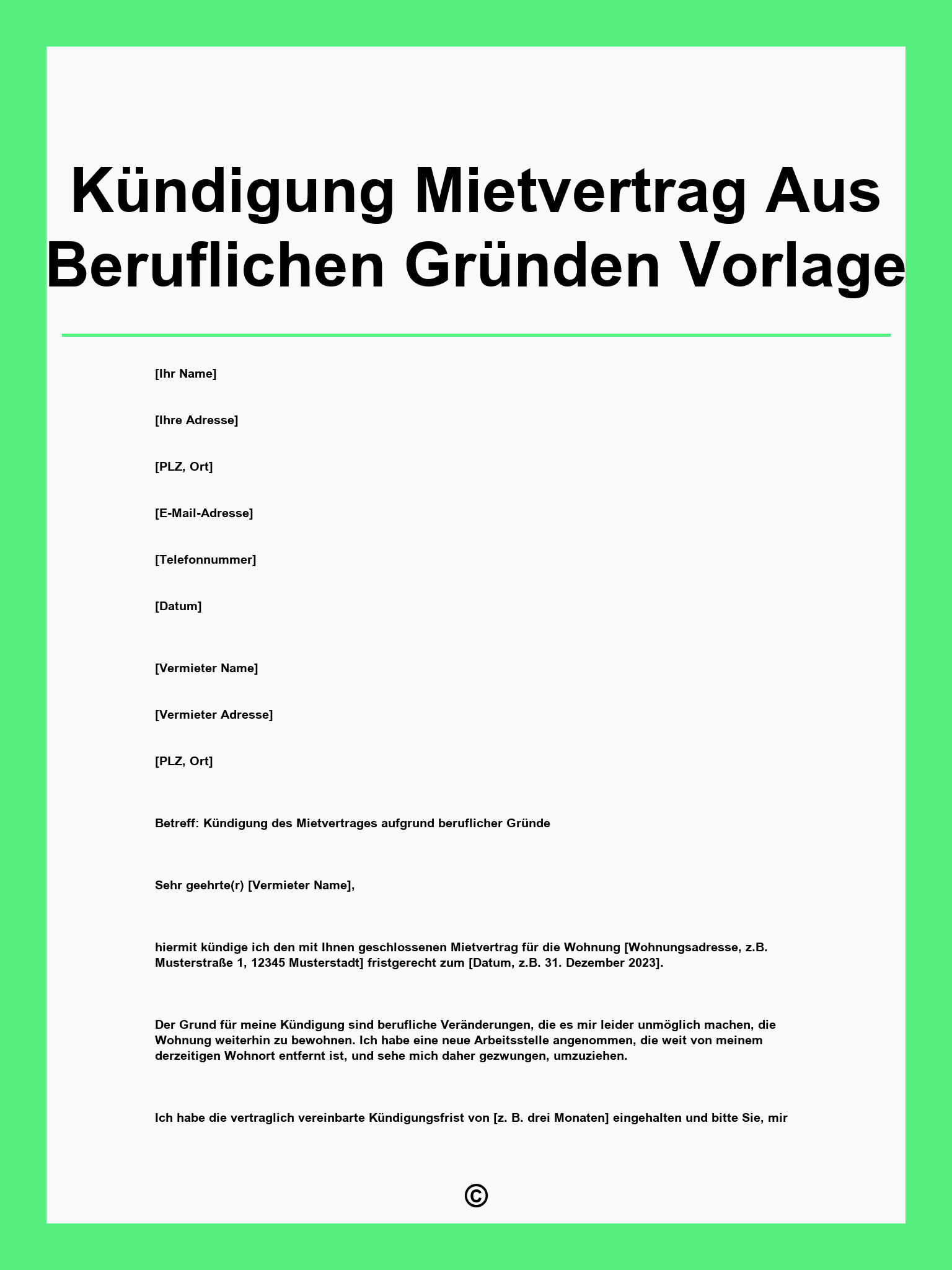 Kündigung Mietvertrag Aus Beruflichen Gründen Vorlage