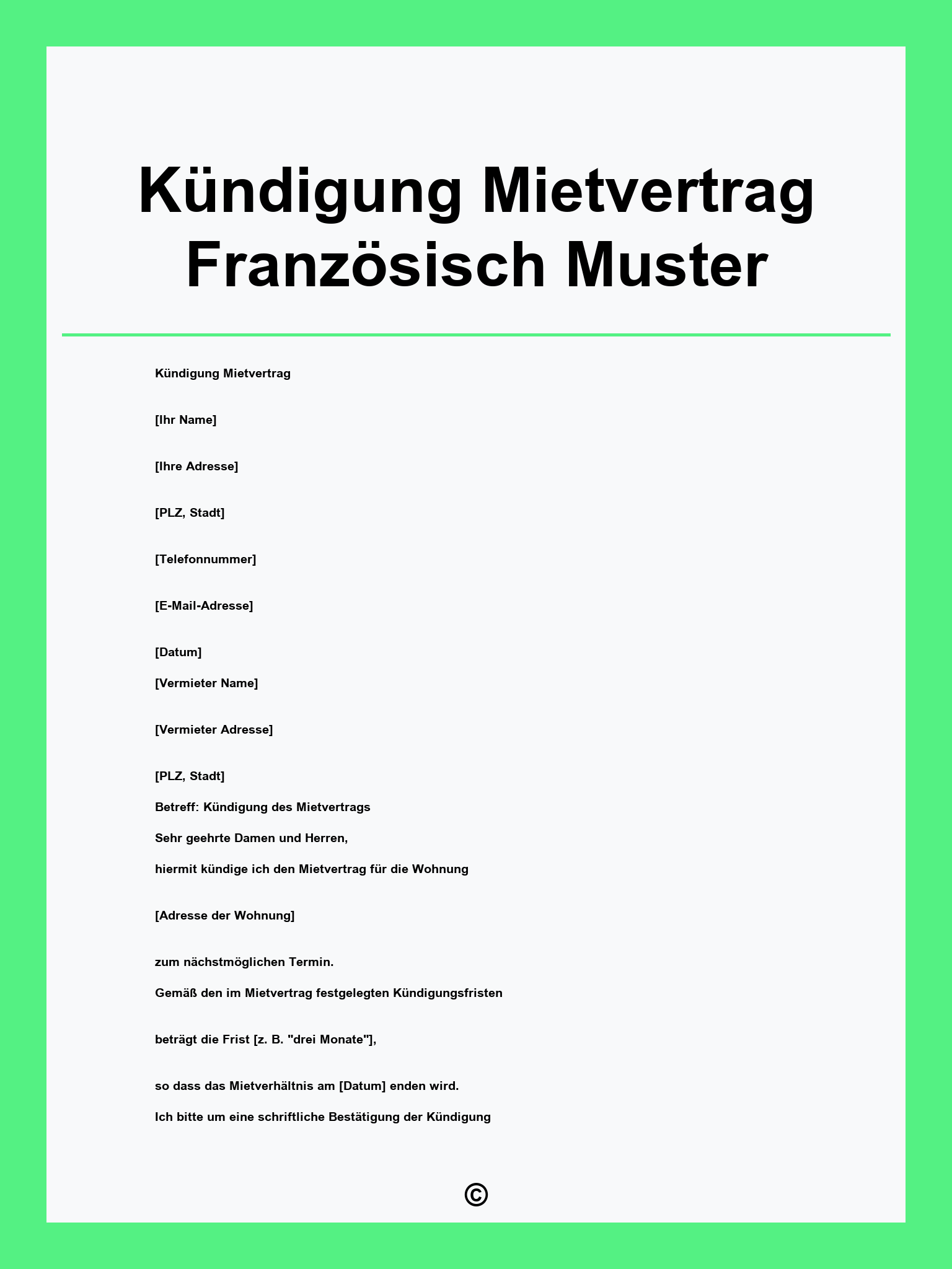 Kündigung Mietvertrag Französisch Muster
