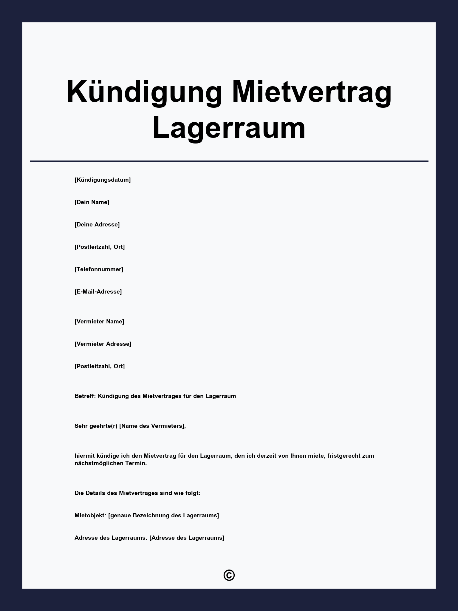 Kündigung Mietvertrag Lagerraum