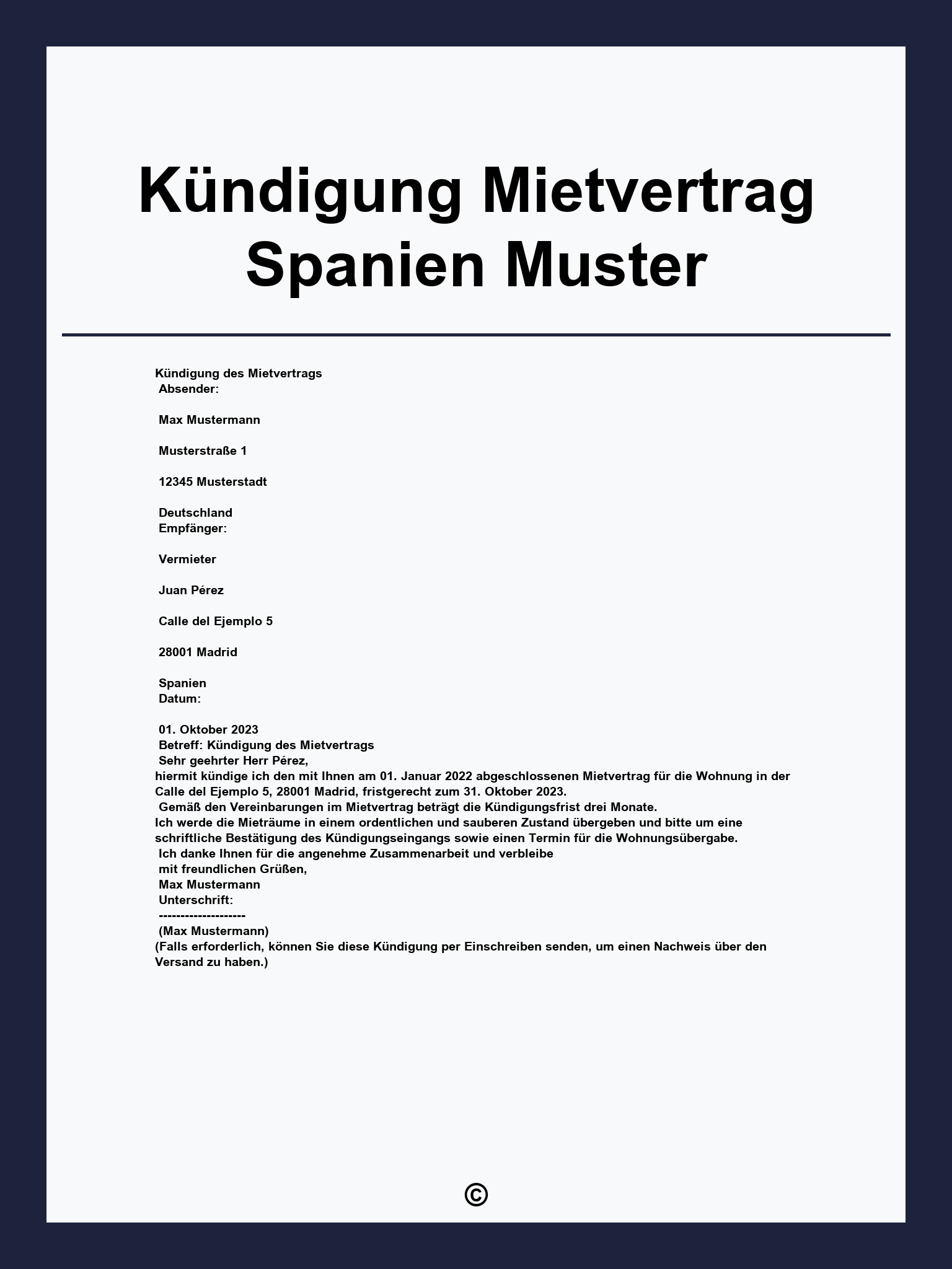 Kündigung Mietvertrag Spanien Muster