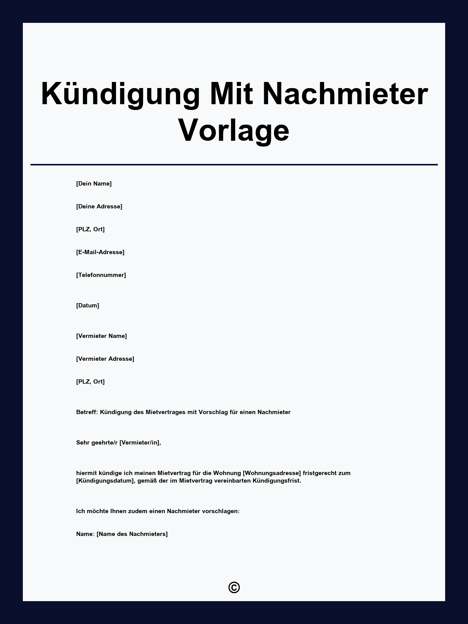Kündigung Mit Nachmieter Vorlage