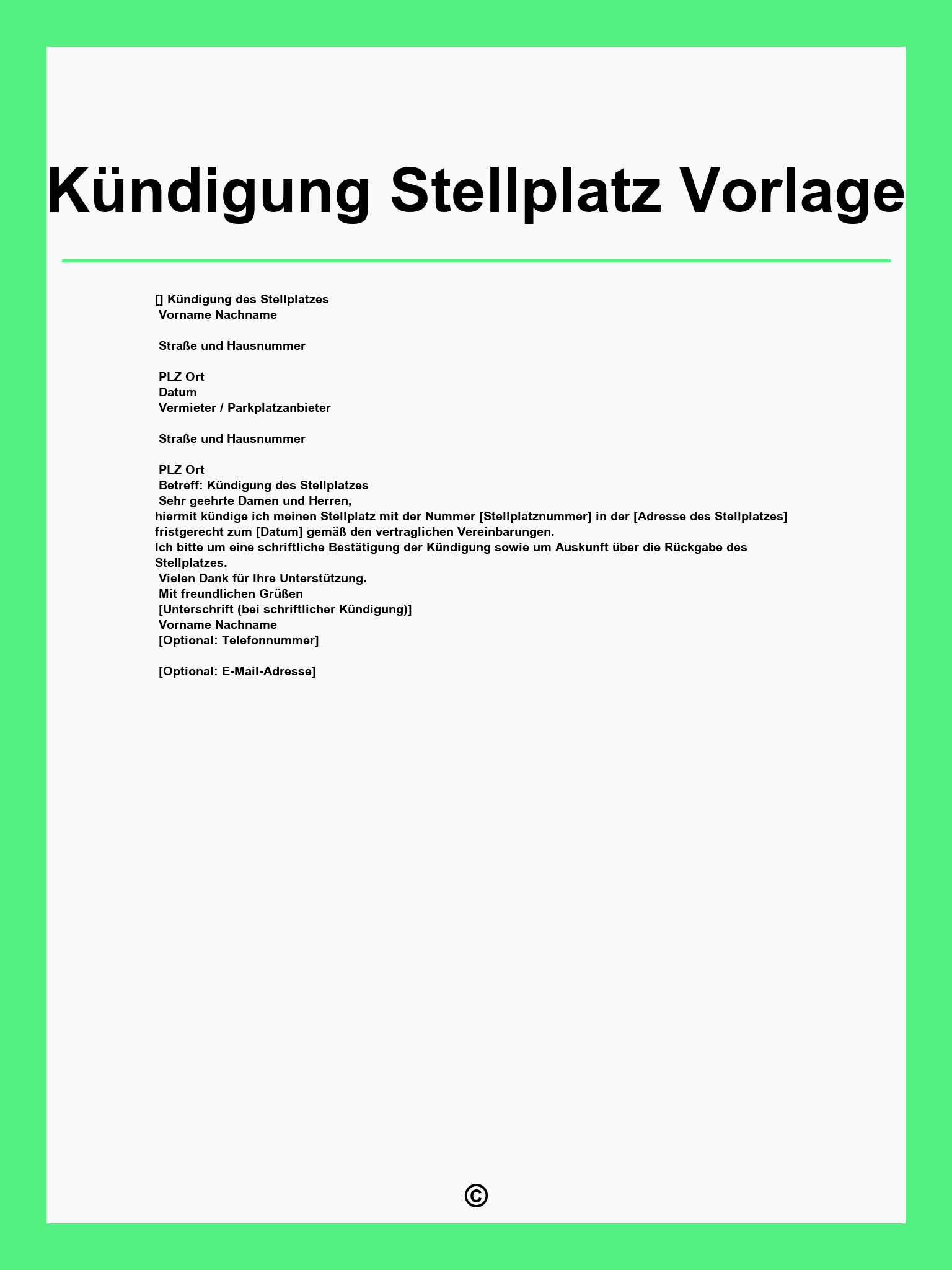 Kündigung Stellplatz Vorlage