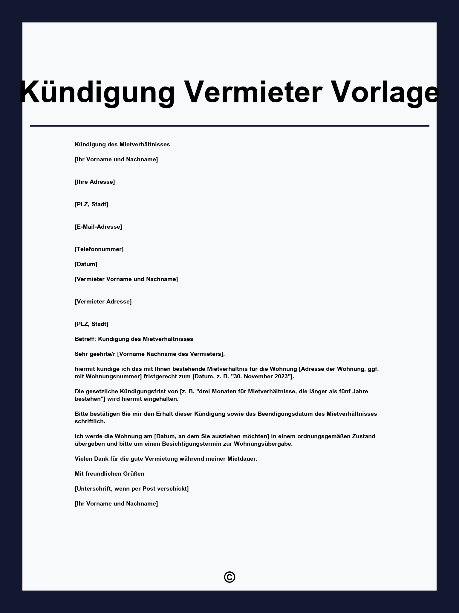 Kündigung Vermieter Vorlage