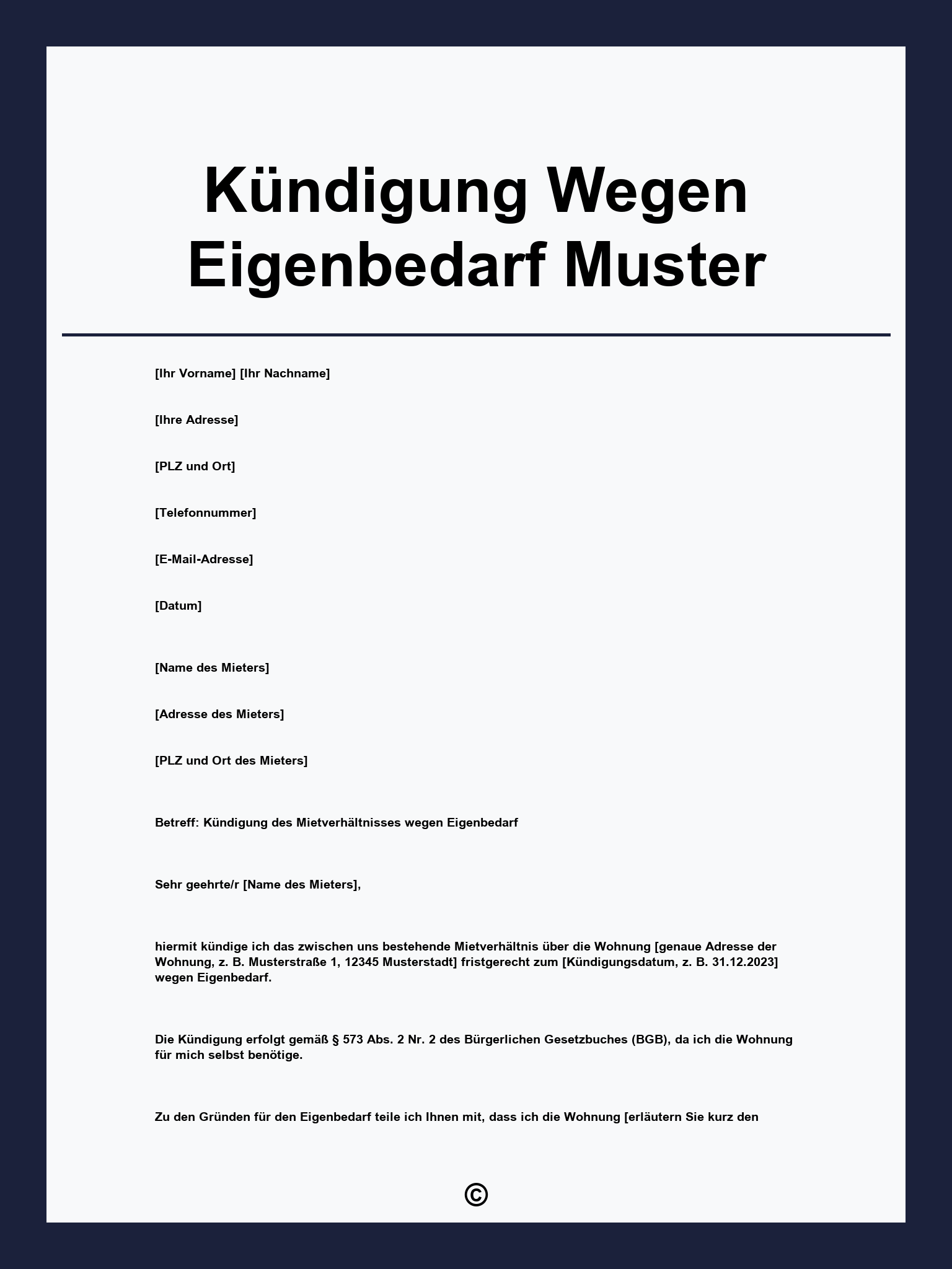 Kündigung Wegen Eigenbedarf Muster