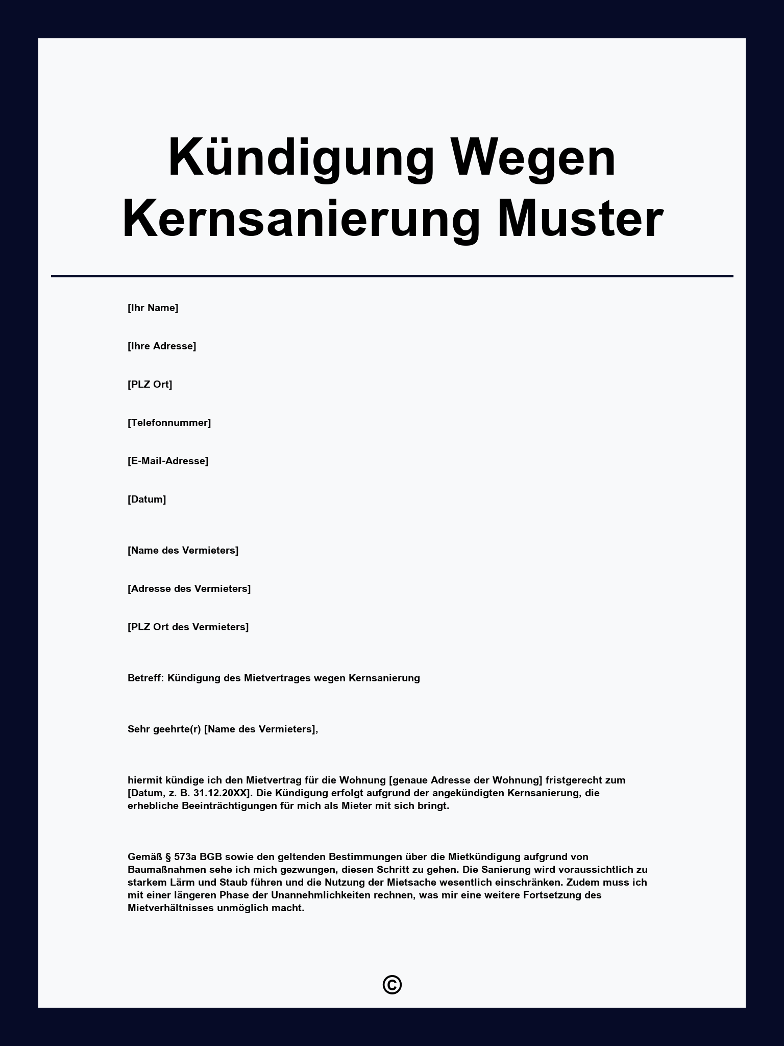 Kündigung Wegen Kernsanierung Muster