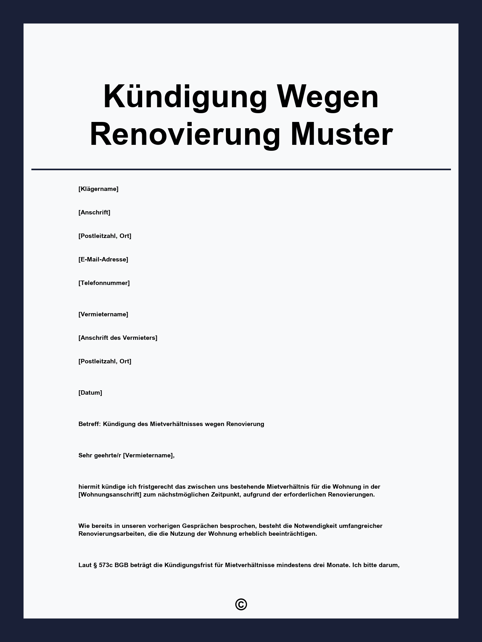 Kündigung Wegen Renovierung Muster