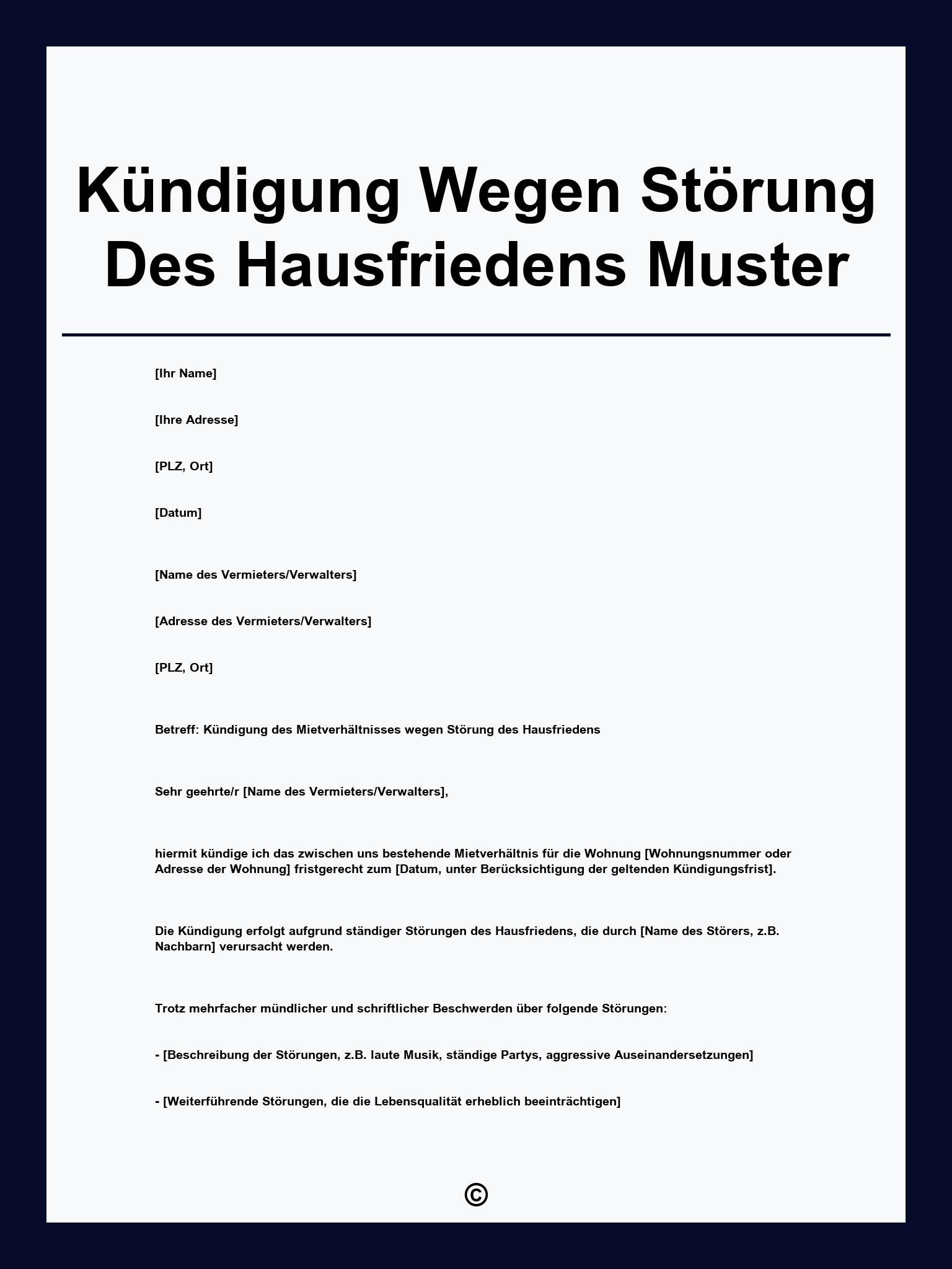 Kündigung Wegen Störung Des Hausfriedens Muster