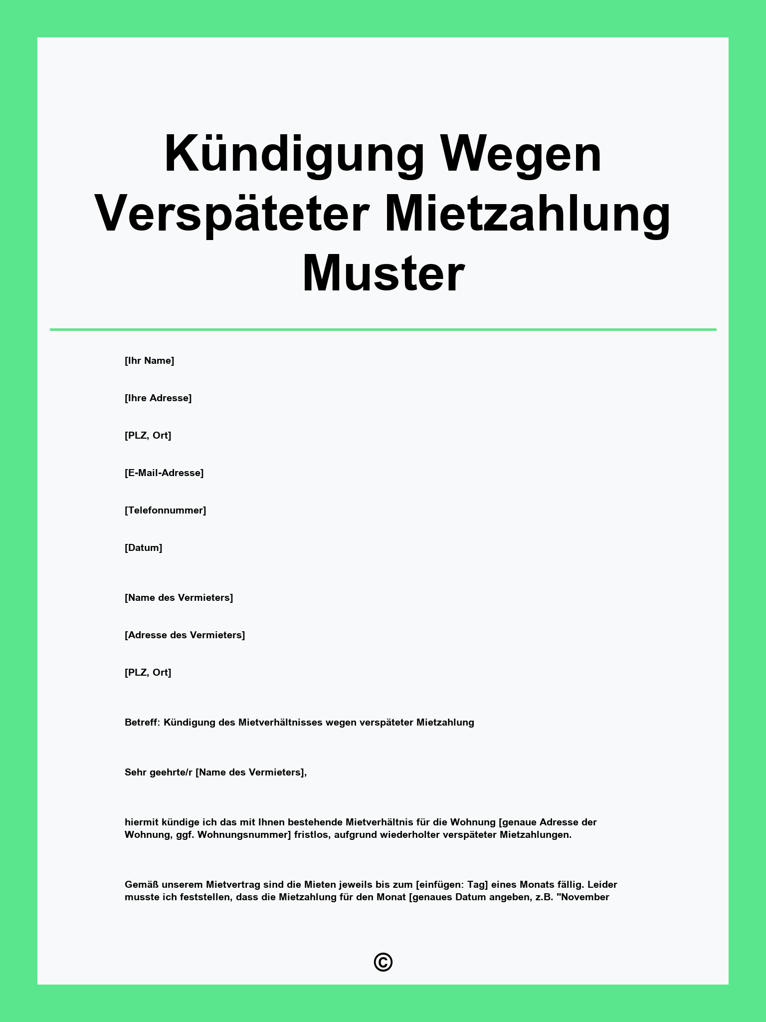 Kündigung Wegen Verspäteter Mietzahlung Muster