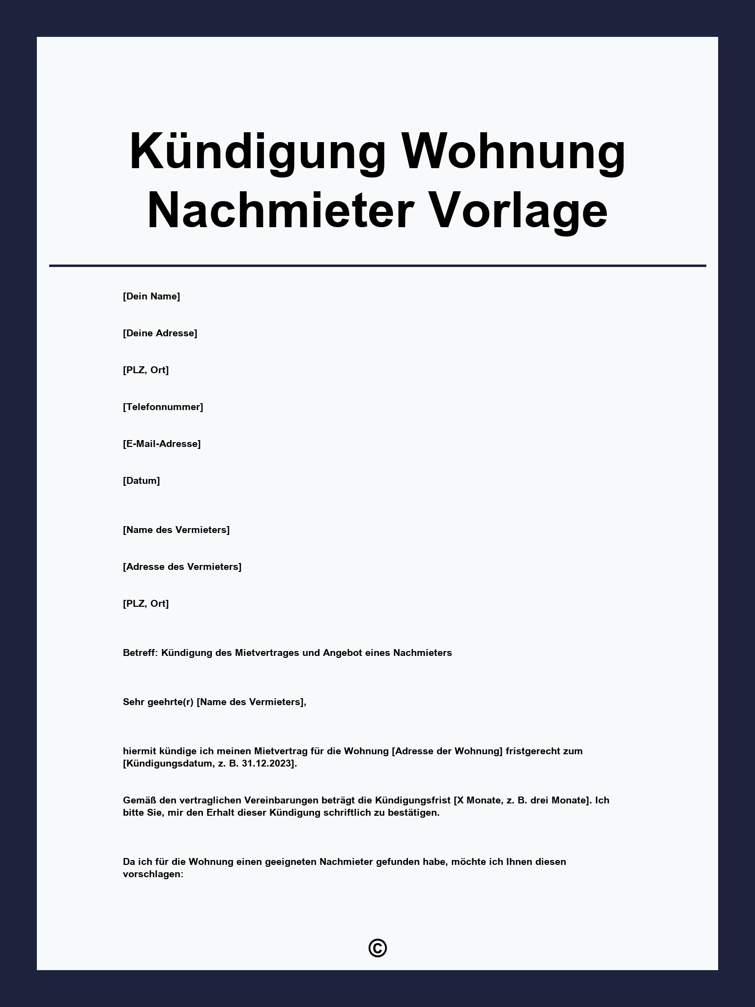 Kündigung Wohnung Nachmieter Vorlage
