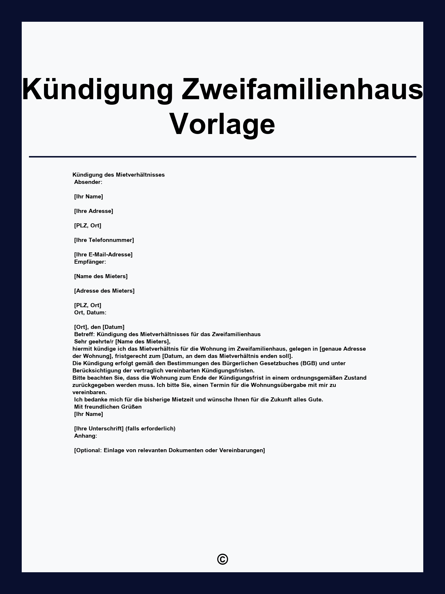 Kündigung Zweifamilienhaus Vorlage