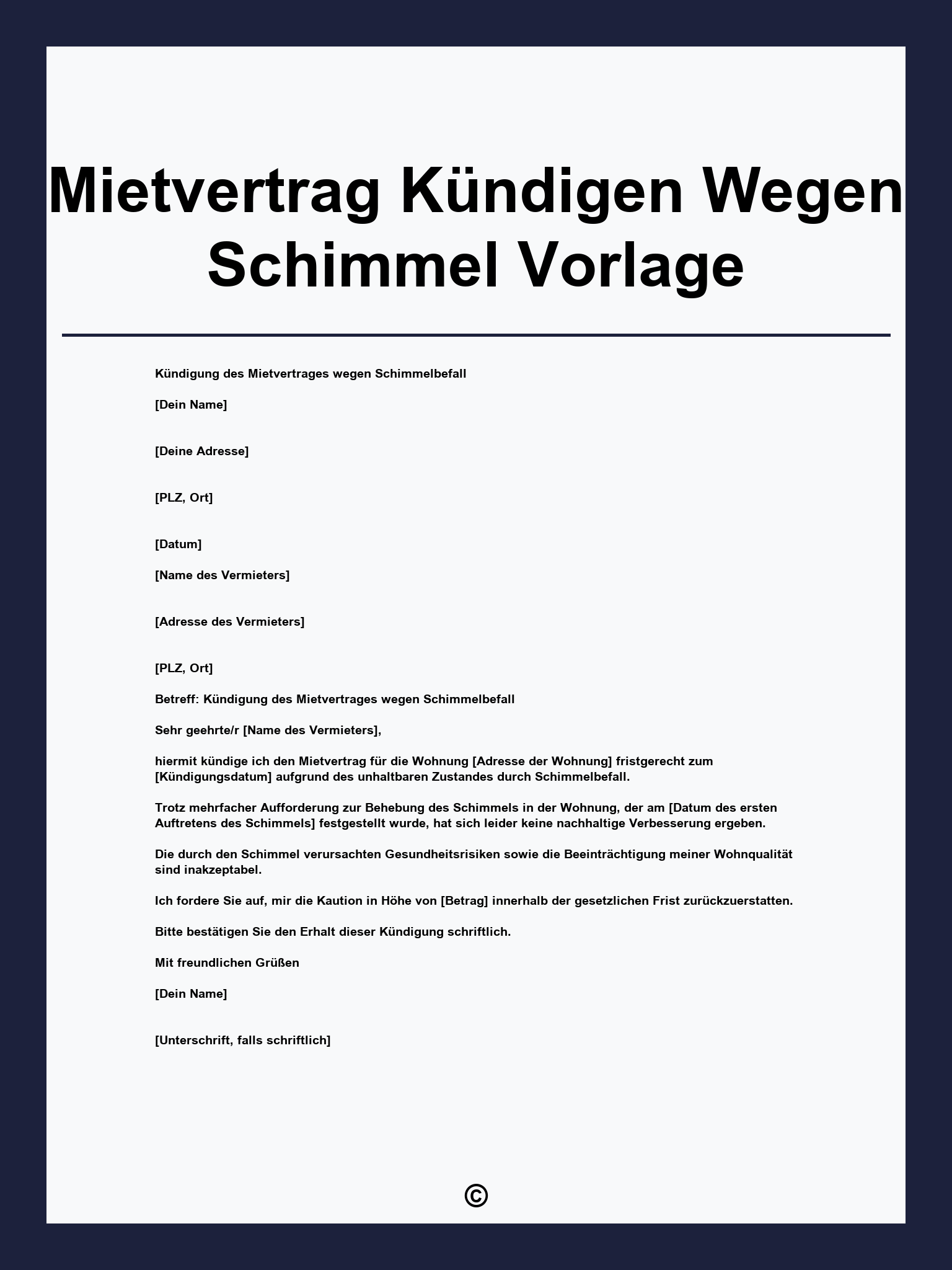 Mietvertrag Kündigen Wegen Schimmel Vorlage