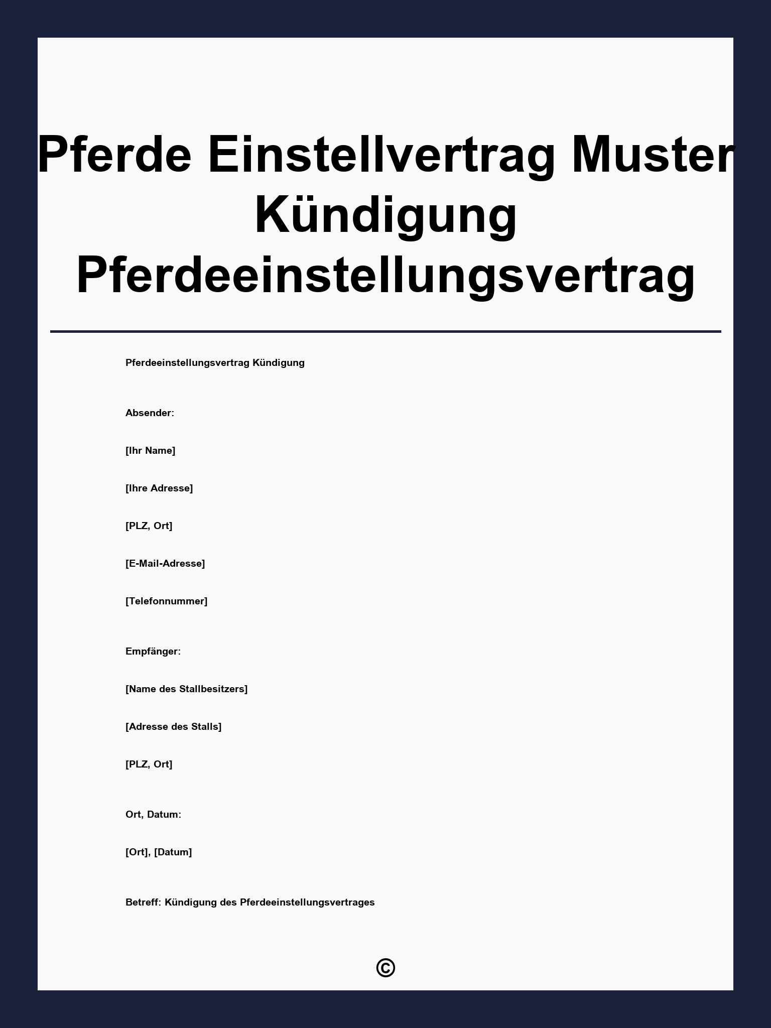Pferde Einstellvertrag Muster Kündigung Pferdeeinstellungsvertrag