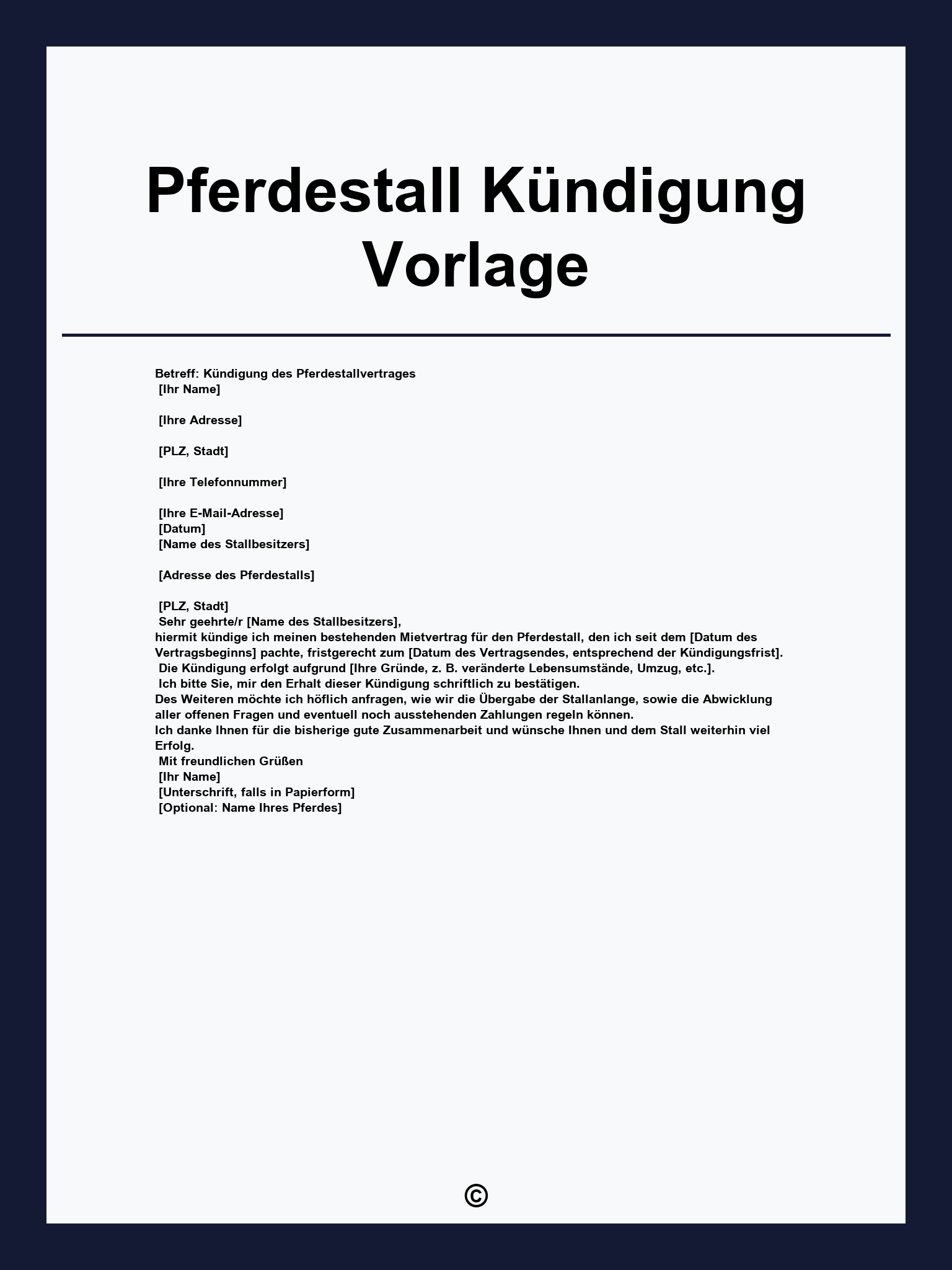 Pferdestall Kündigung Vorlage