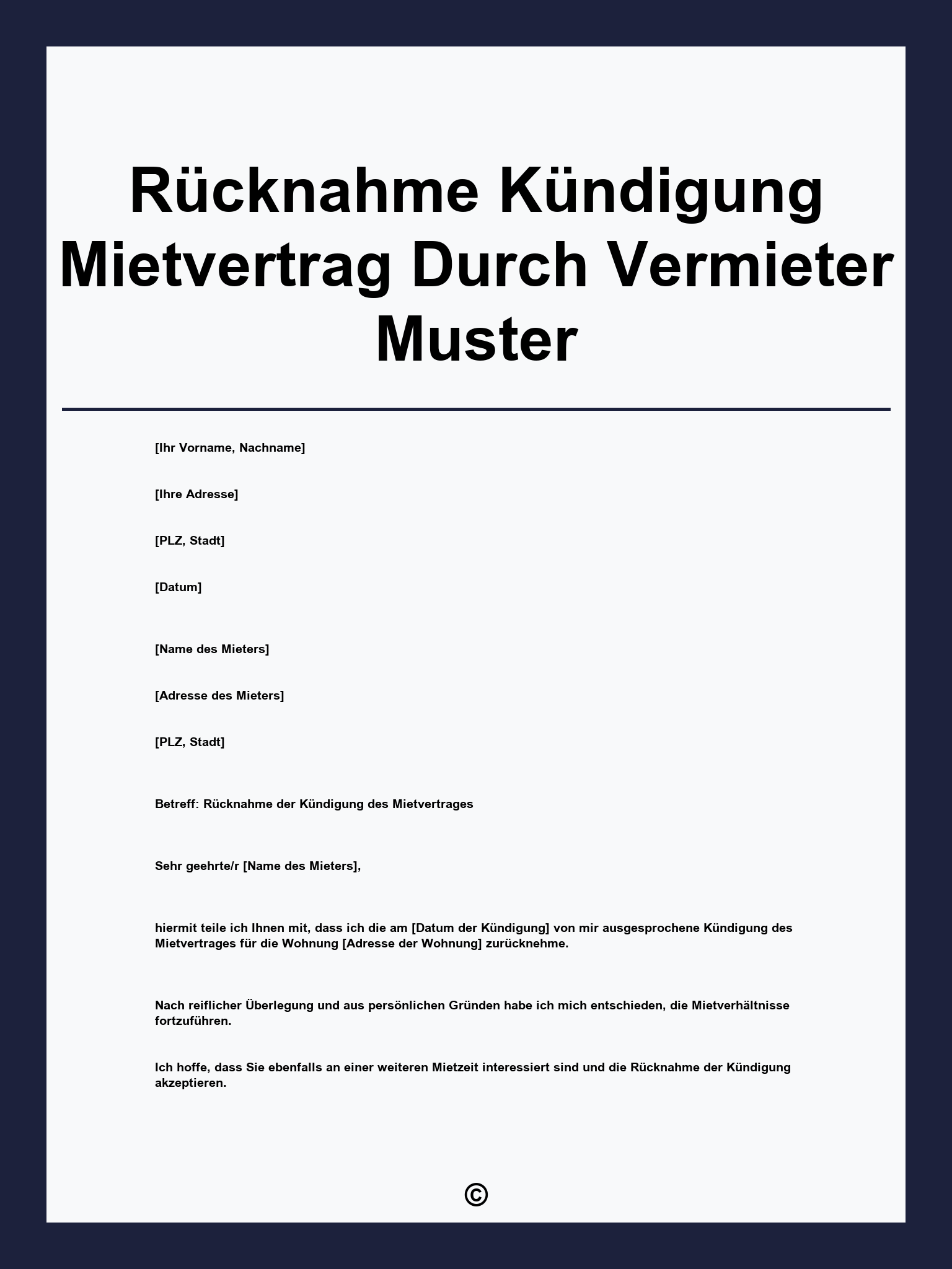 Rücknahme Kündigung Mietvertrag Durch Vermieter Muster