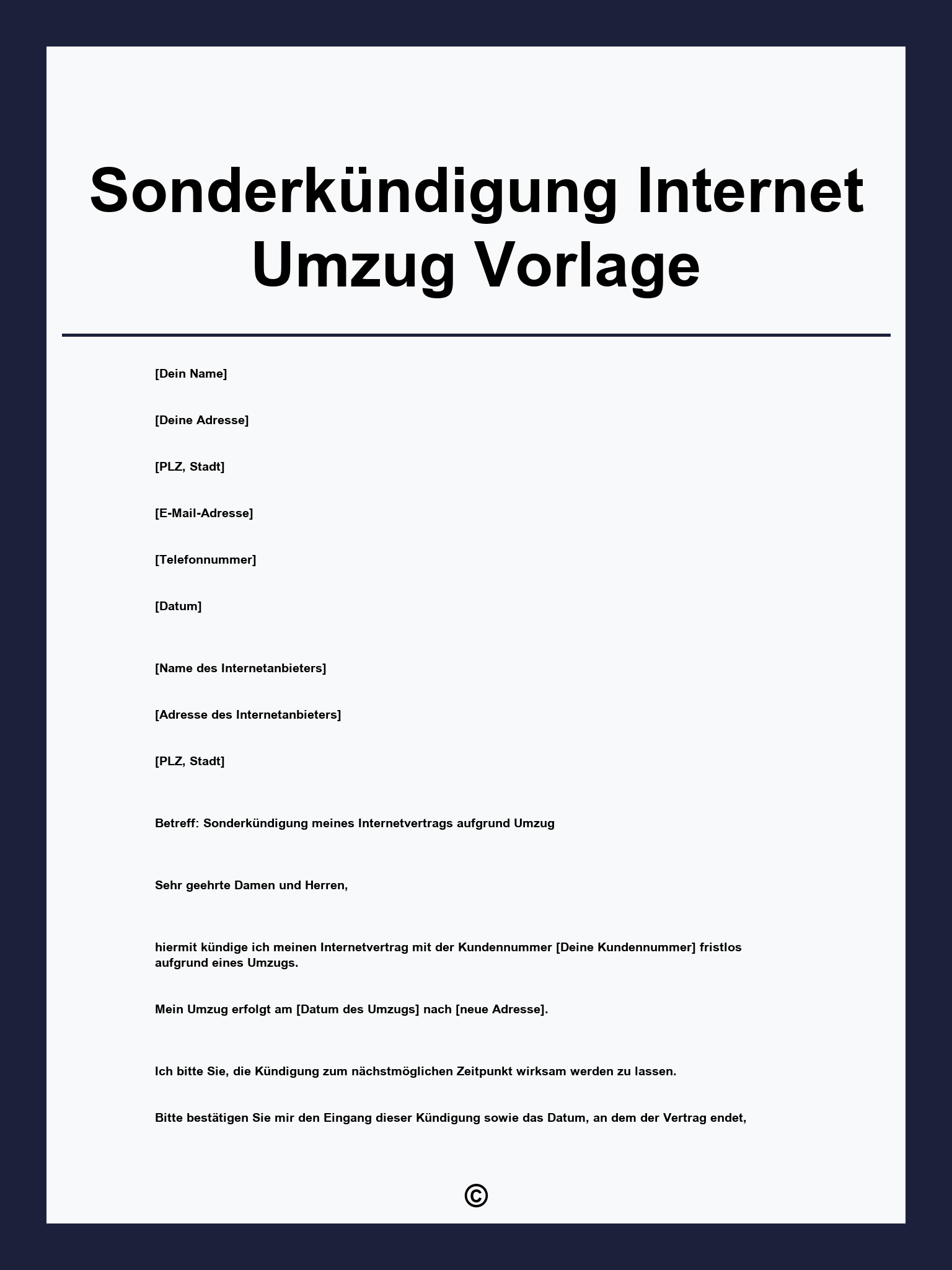 Sonderkündigung Internet Umzug Vorlage