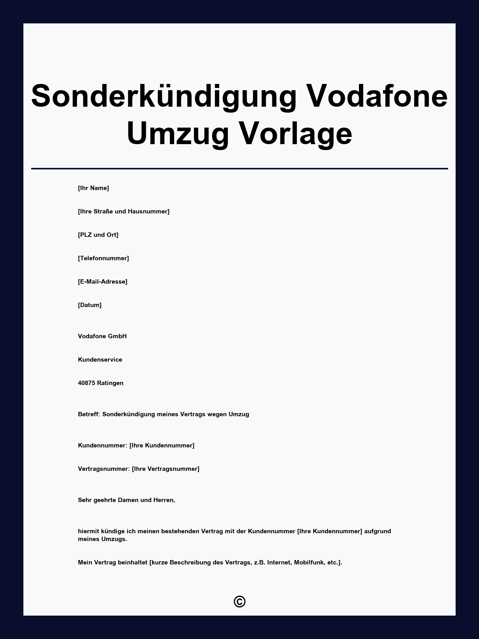 Sonderkündigung Vodafone Umzug Vorlage
