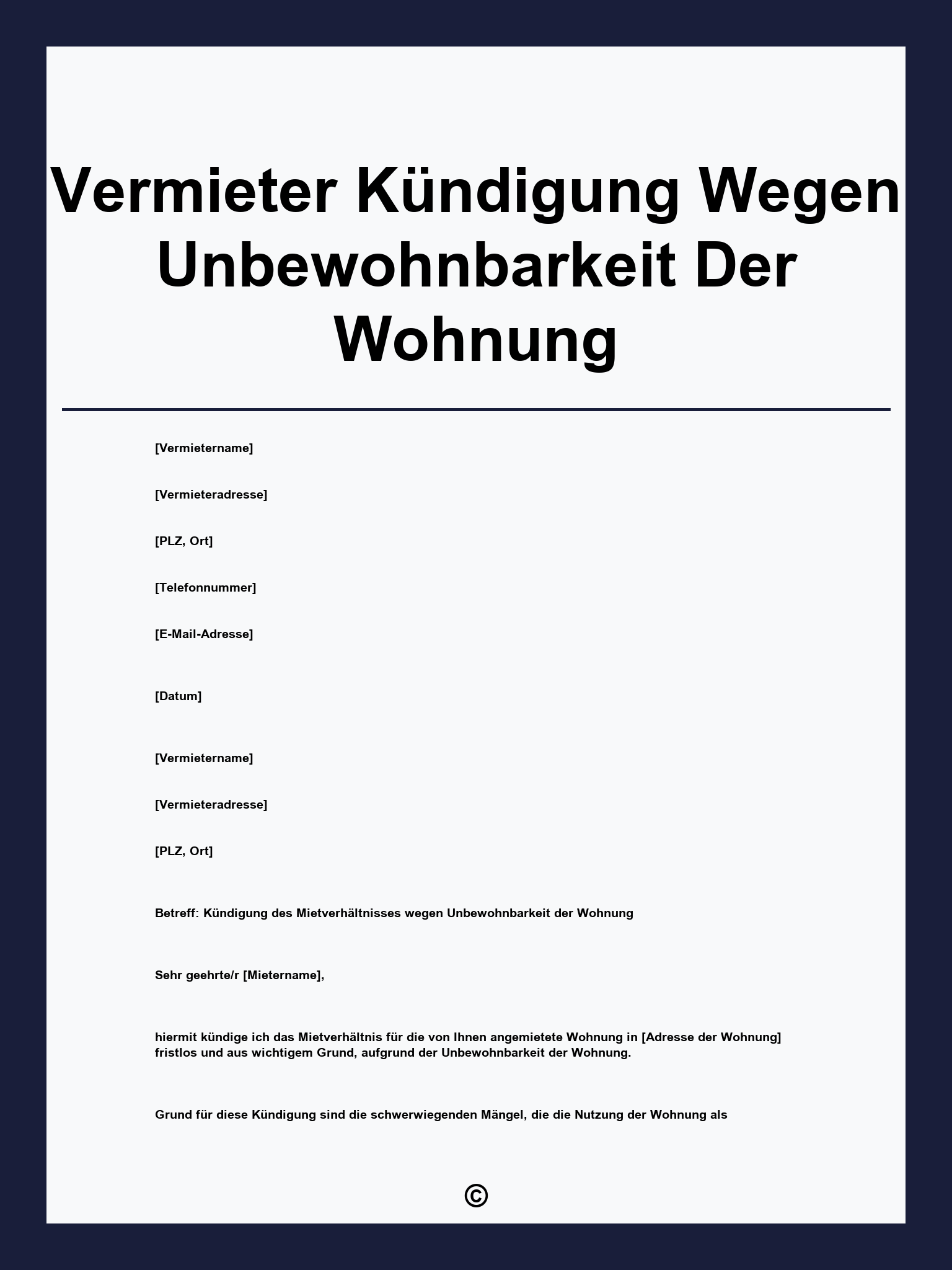 Vermieter Kündigung Wegen Unbewohnbarkeit Der Wohnung