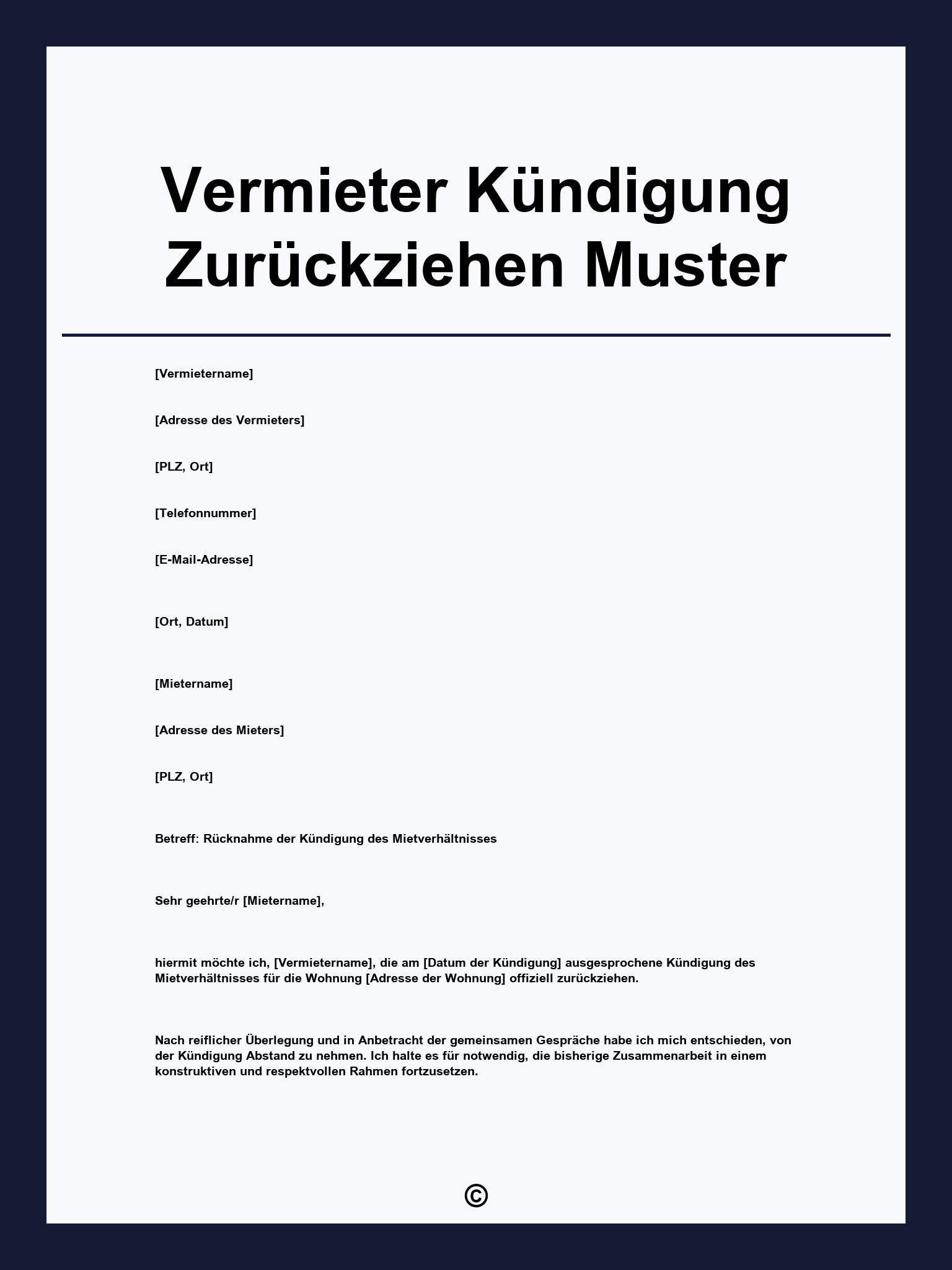 Vermieter Kündigung Zurückziehen Muster