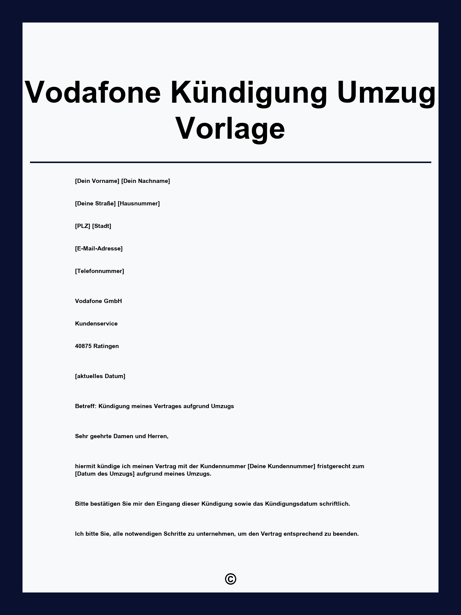 Vodafone Kündigung Umzug Vorlage