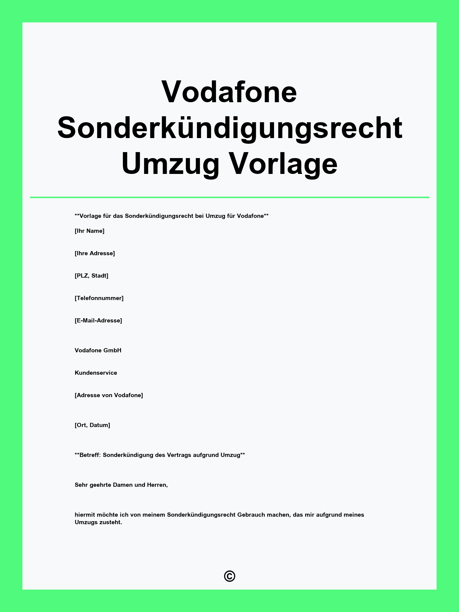 Vodafone Sonderkündigungsrecht Umzug Vorlage