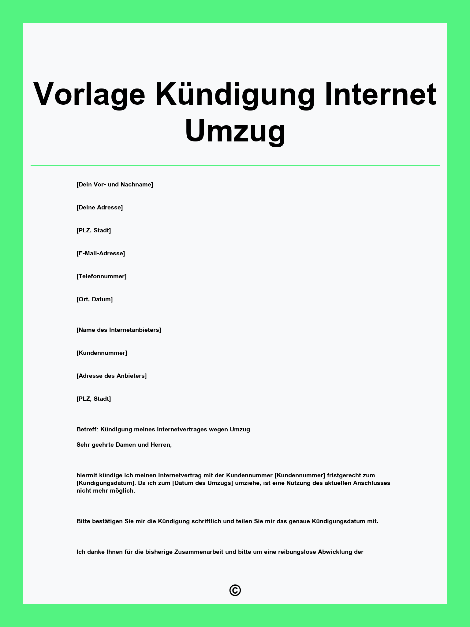 Vorlage Kündigung Internet Umzug