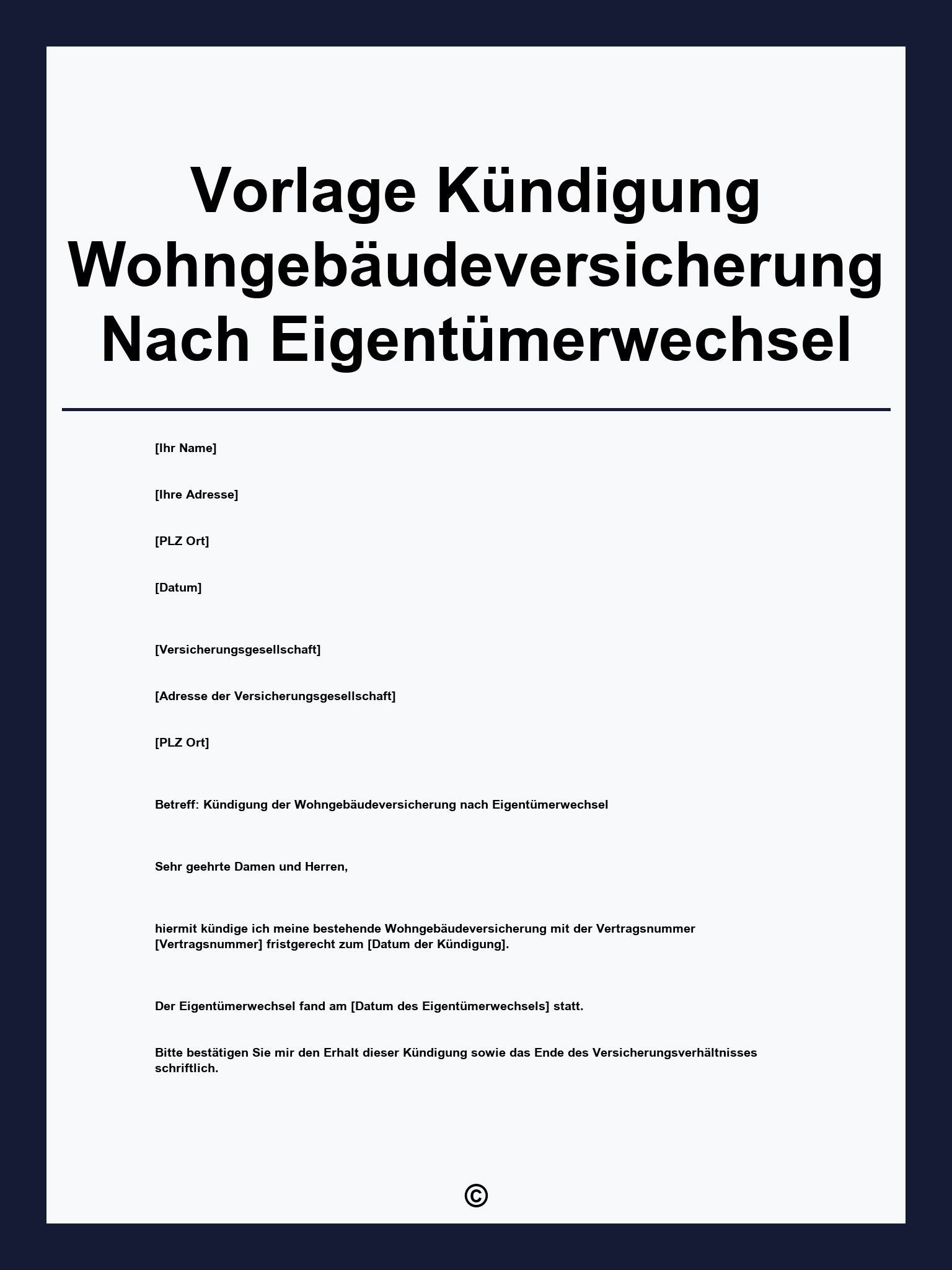 Vorlage Kündigung Wohngebäudeversicherung Nach Eigentümerwechsel