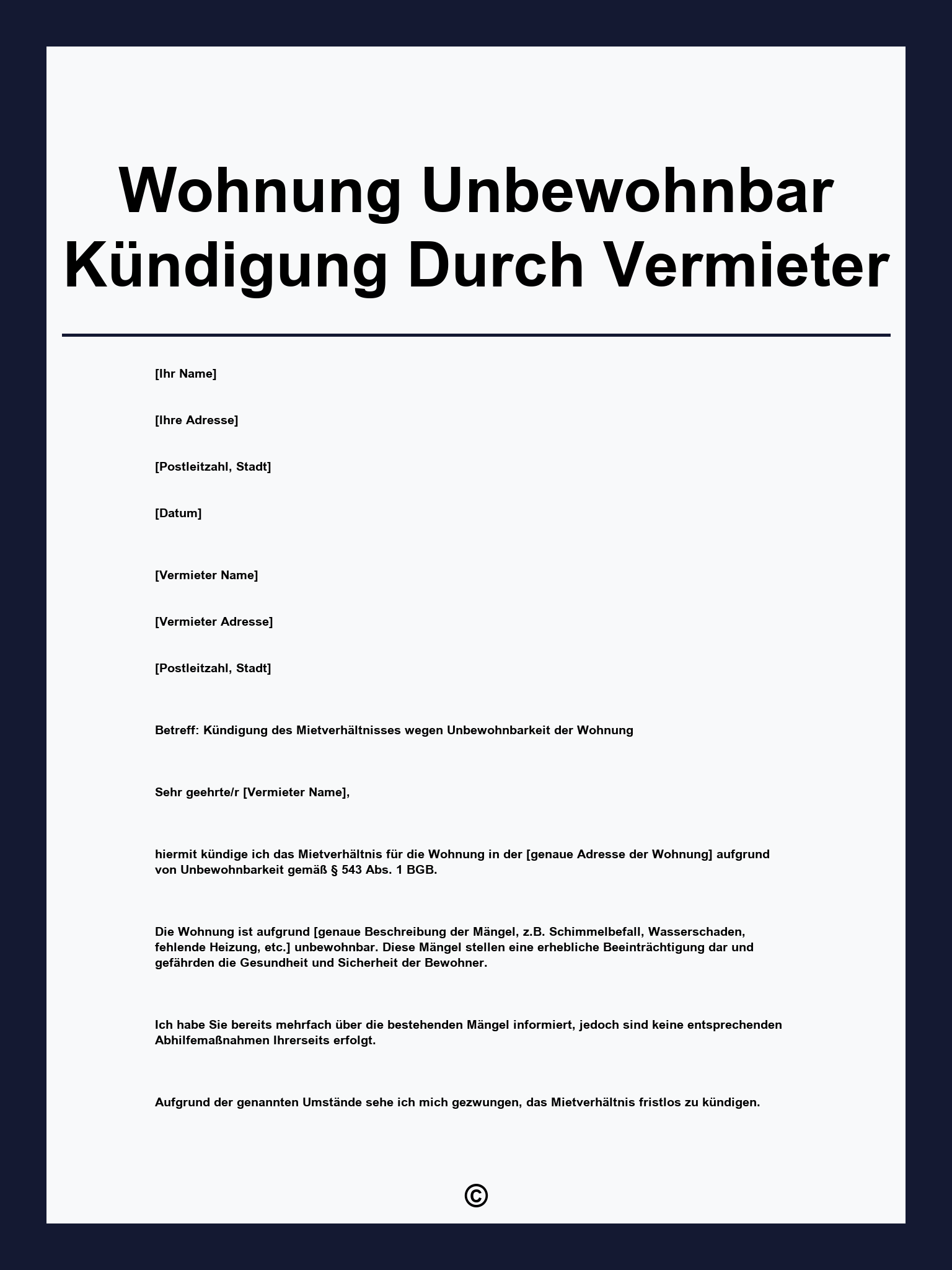 Wohnung Unbewohnbar Kündigung Durch Vermieter