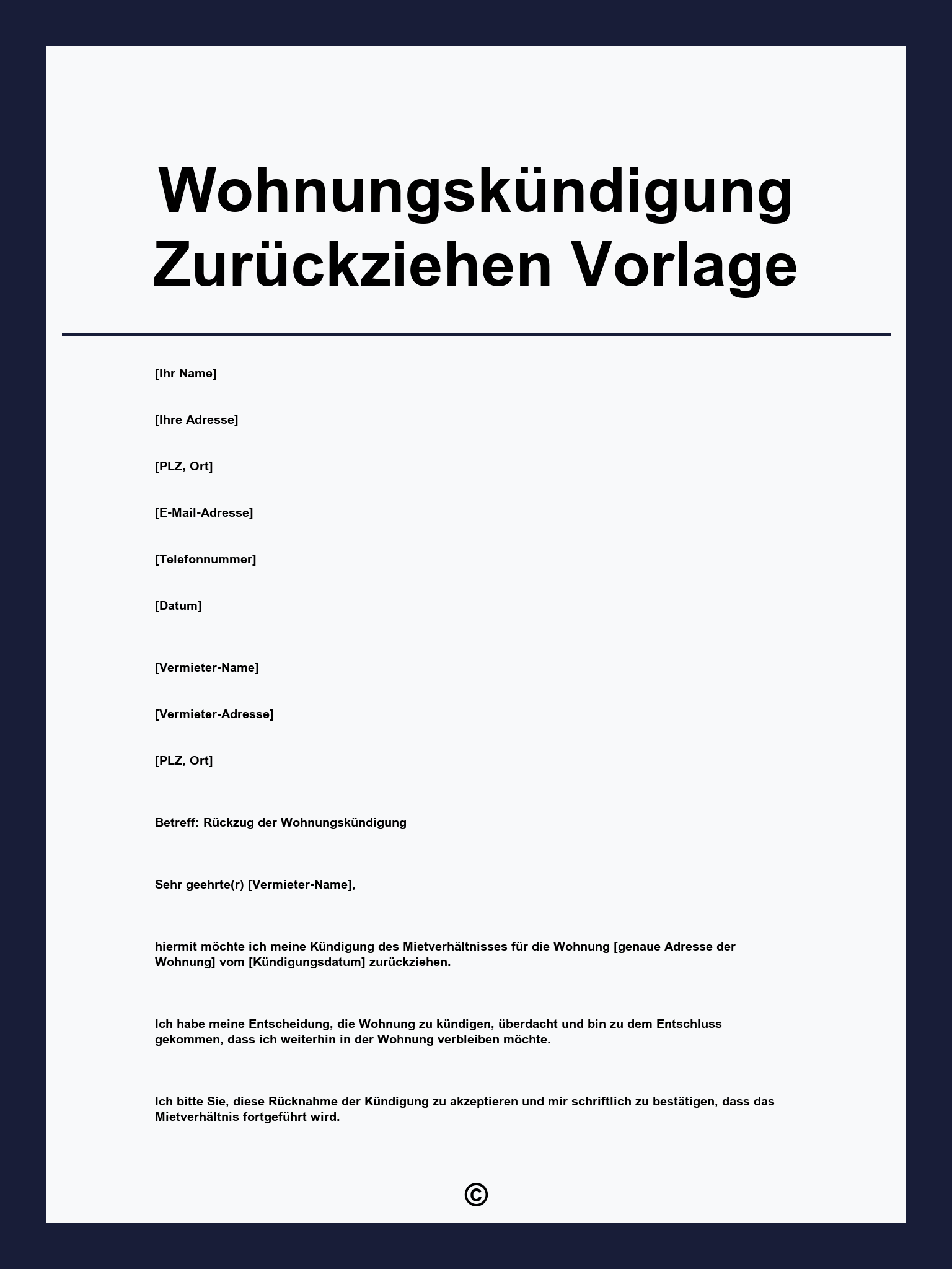 Wohnungskündigung Zurückziehen Vorlage